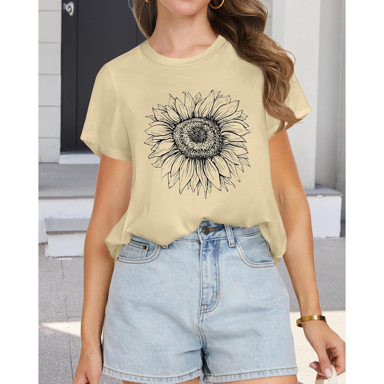 T Shirts for Women Summer Short Sleeve Crewneck Casual Cute Graphic Basic Tees Tops
