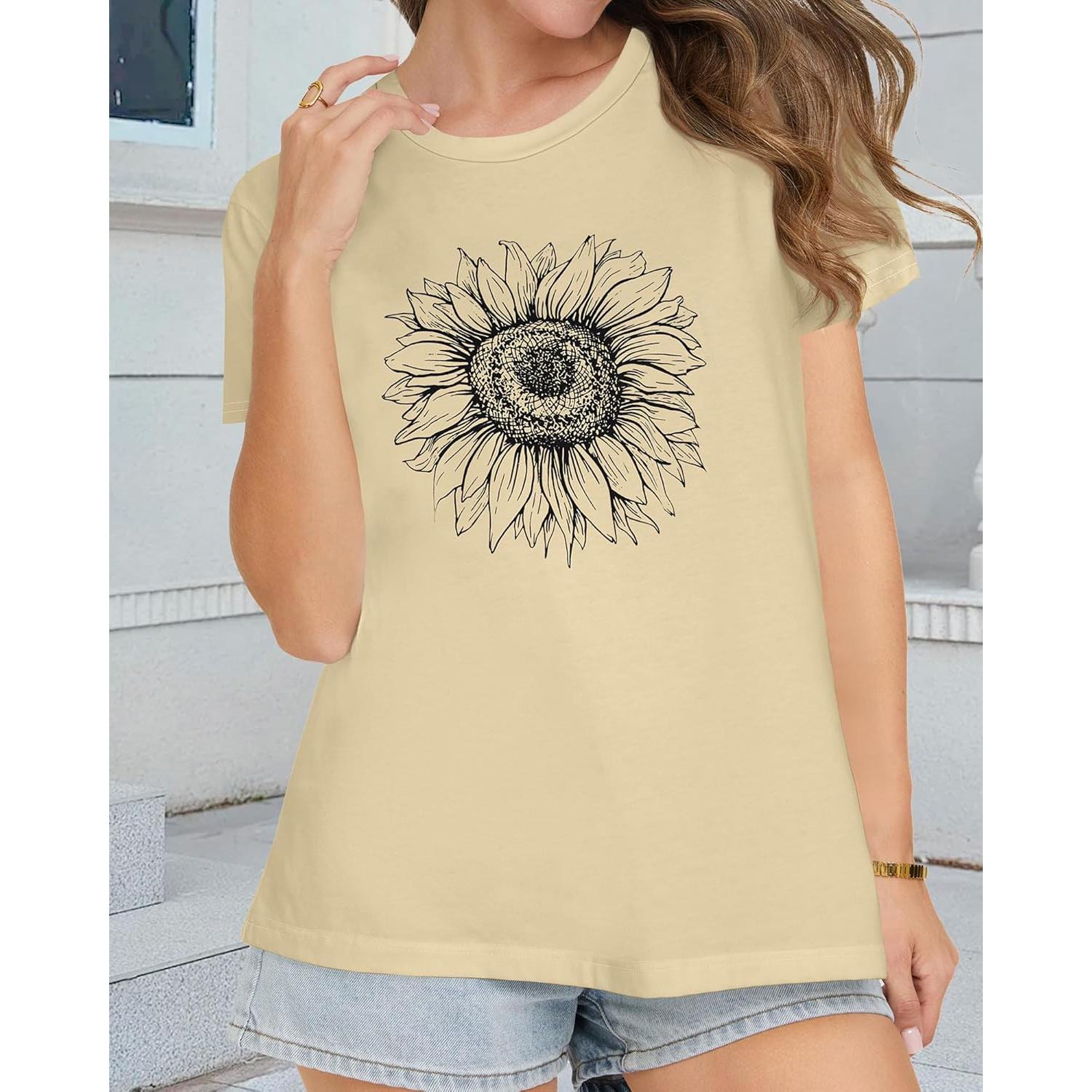 T Shirts for Women Summer Short Sleeve Crewneck Casual Cute Graphic Basic Tees Tops