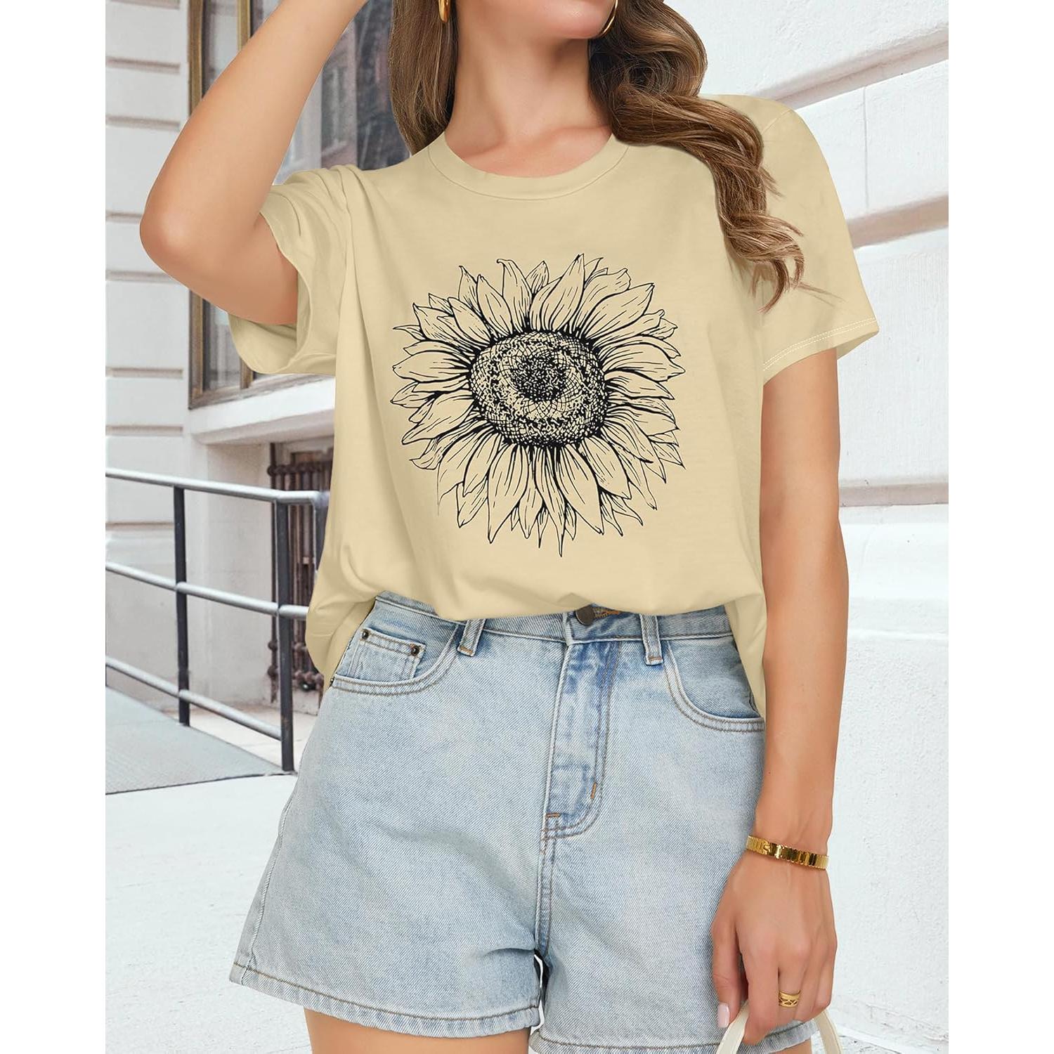 T Shirts for Women Summer Short Sleeve Crewneck Casual Cute Graphic Basic Tees Tops