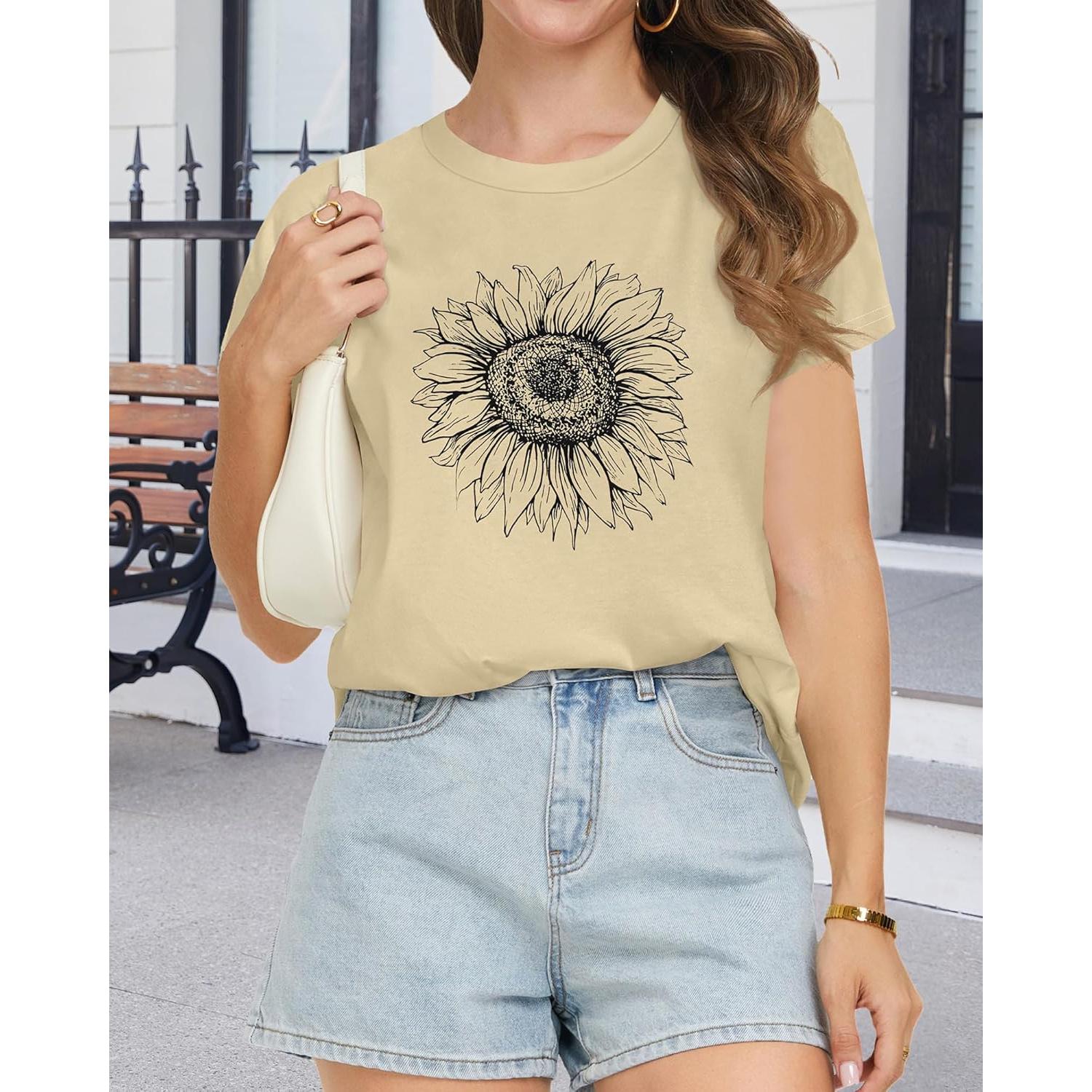T Shirts for Women Summer Short Sleeve Crewneck Casual Cute Graphic Basic Tees Tops