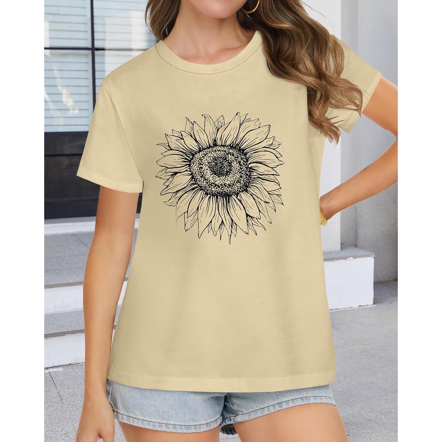 T Shirts for Women Summer Short Sleeve Crewneck Casual Cute Graphic Basic Tees Tops