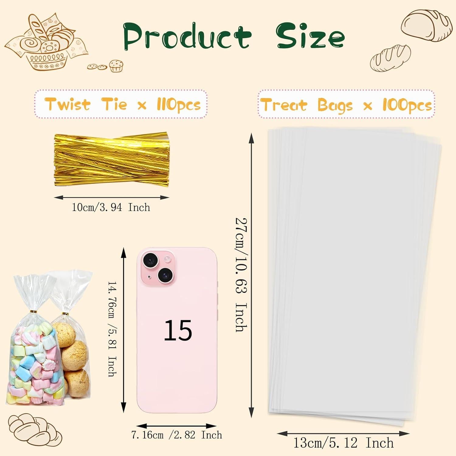 Bolsas de Celofán Transparentes QOIUSO 100pcs 27.9x12.7cm