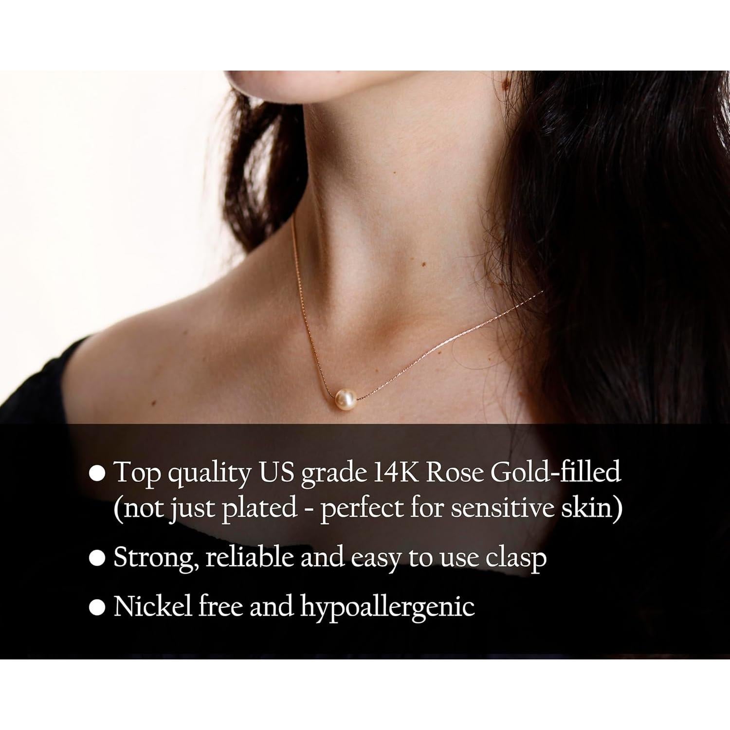 Collar de perla de oro rosa 14K Be Wished - 45.72 cm, hipoalergénico