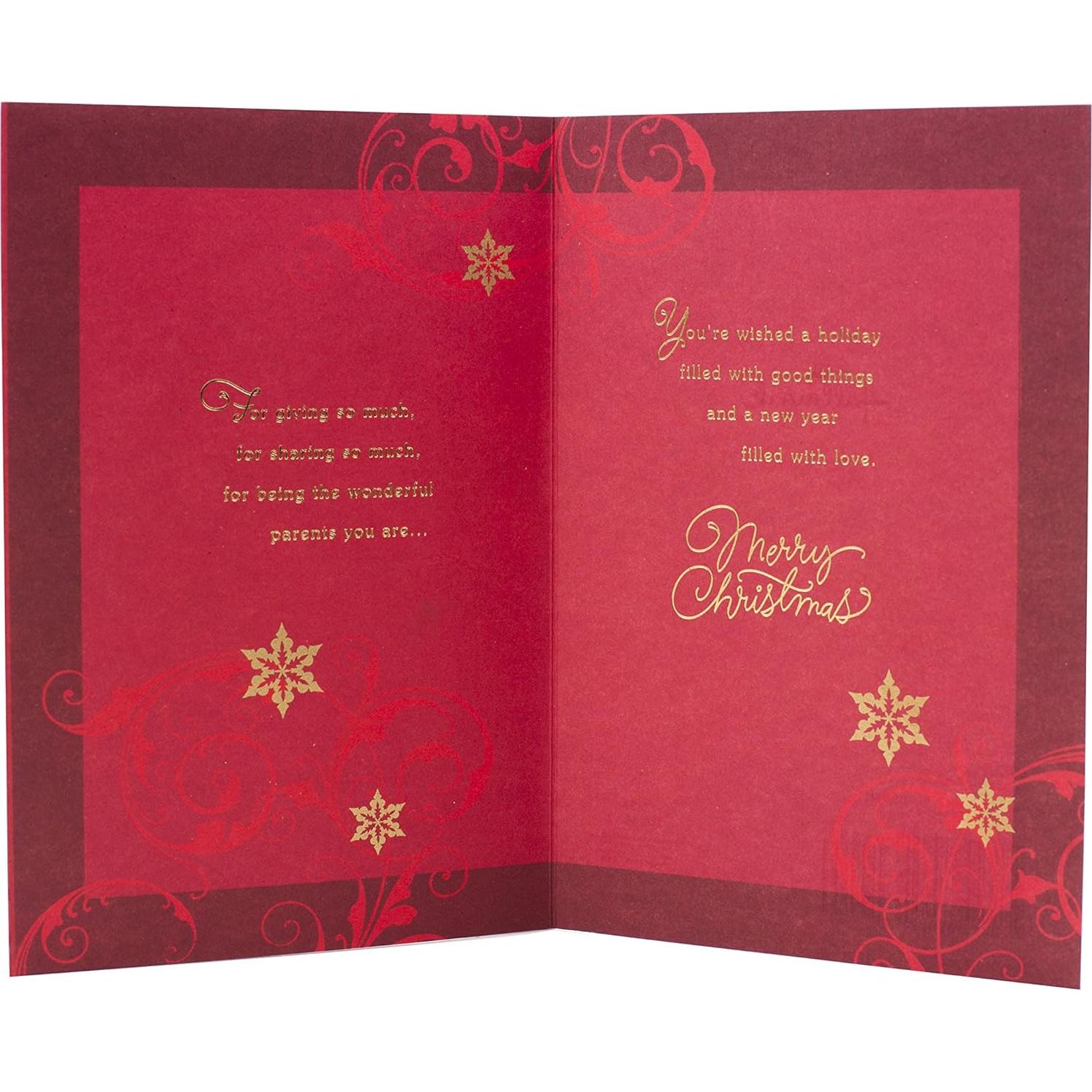 Tarjeta de Navidad Hallmark para Mamá y Papá - Árbol de Foil Rojo