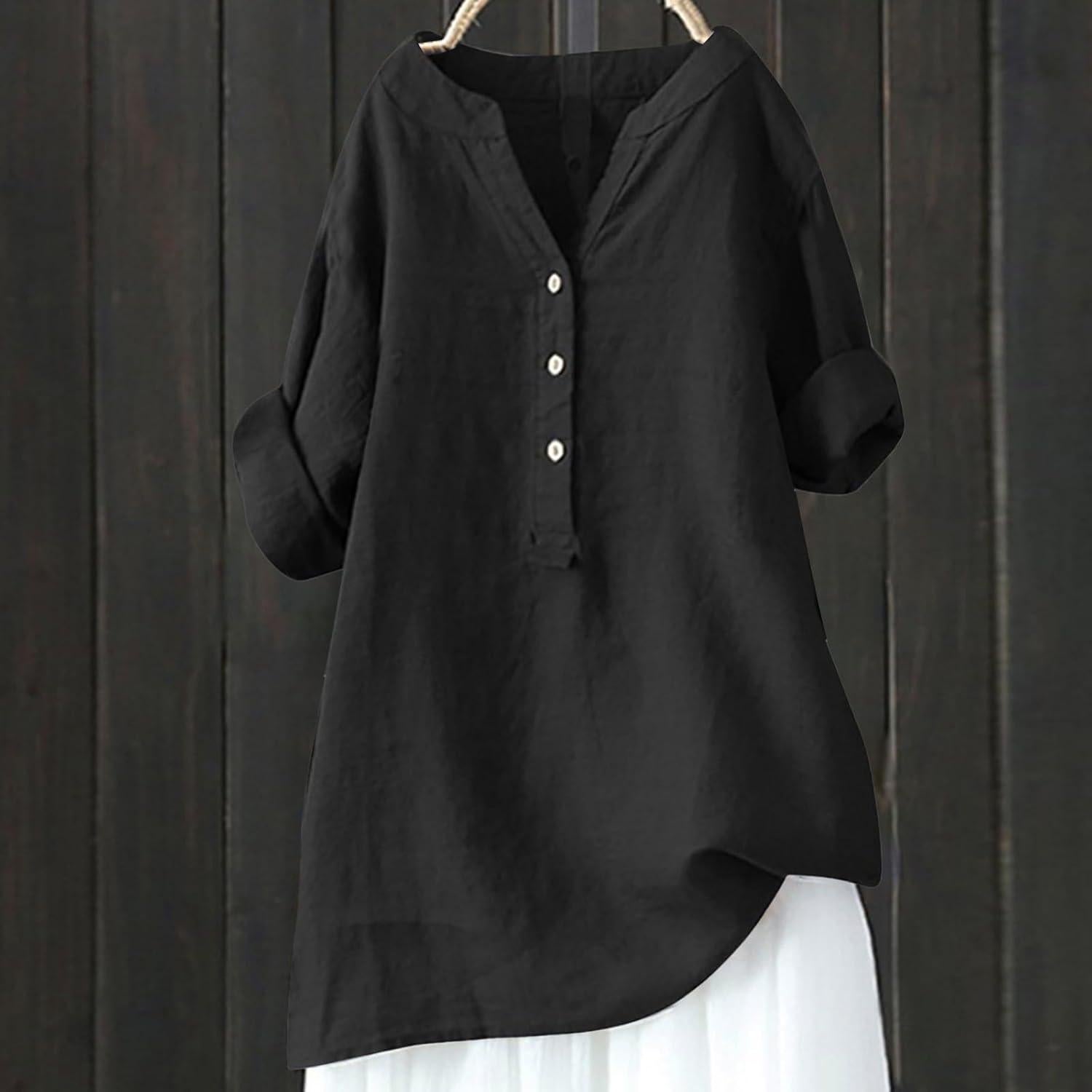 Camisa de Lino Negra para Mujeres - Talla Mediana - Verano 2024