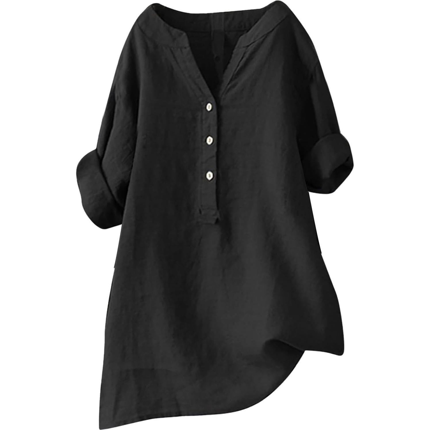 Camisa de Lino Negra para Mujeres - Talla Mediana - Verano 2024