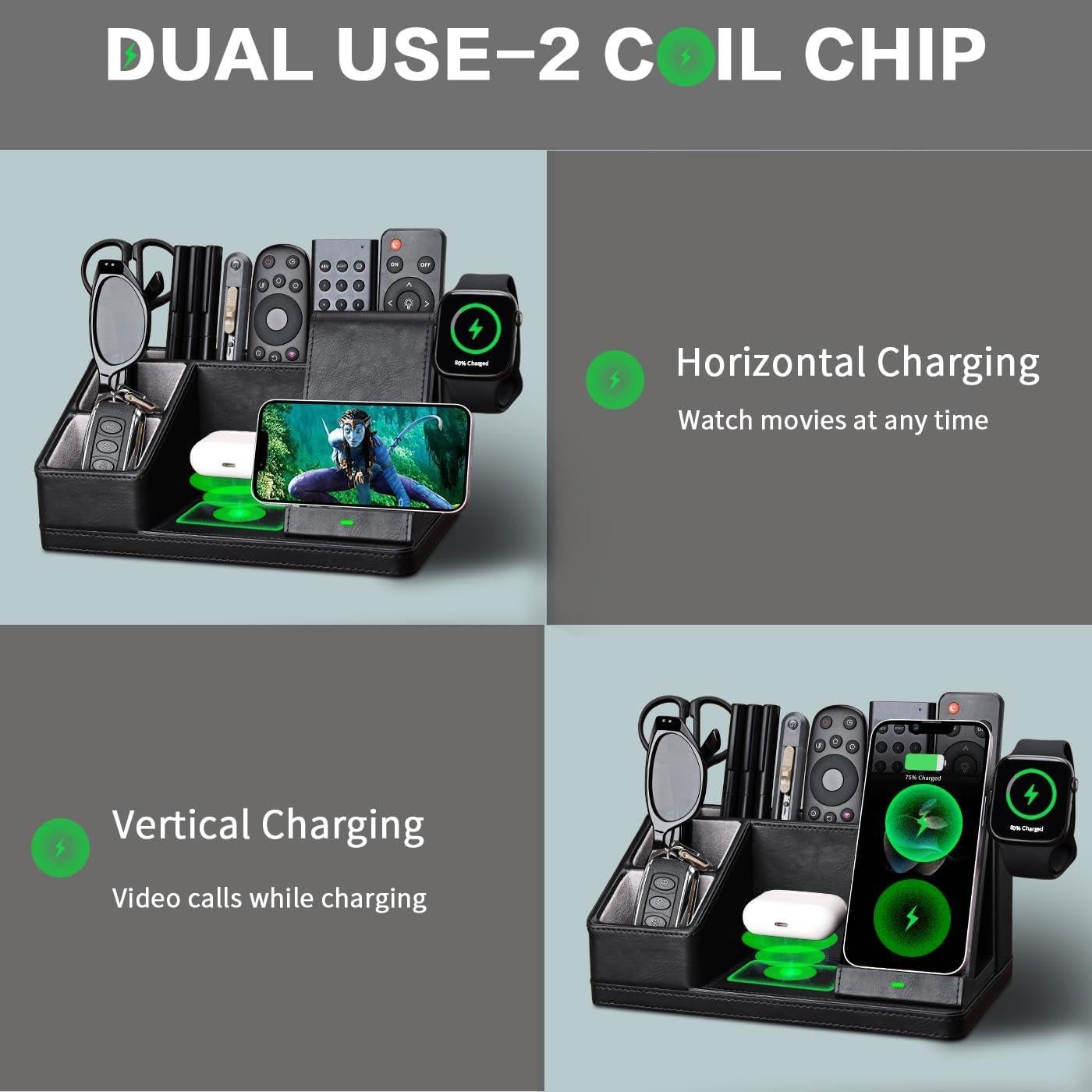 Organizador de Escritorio de Cuero LADSTAG con Cargador Inalámbrico