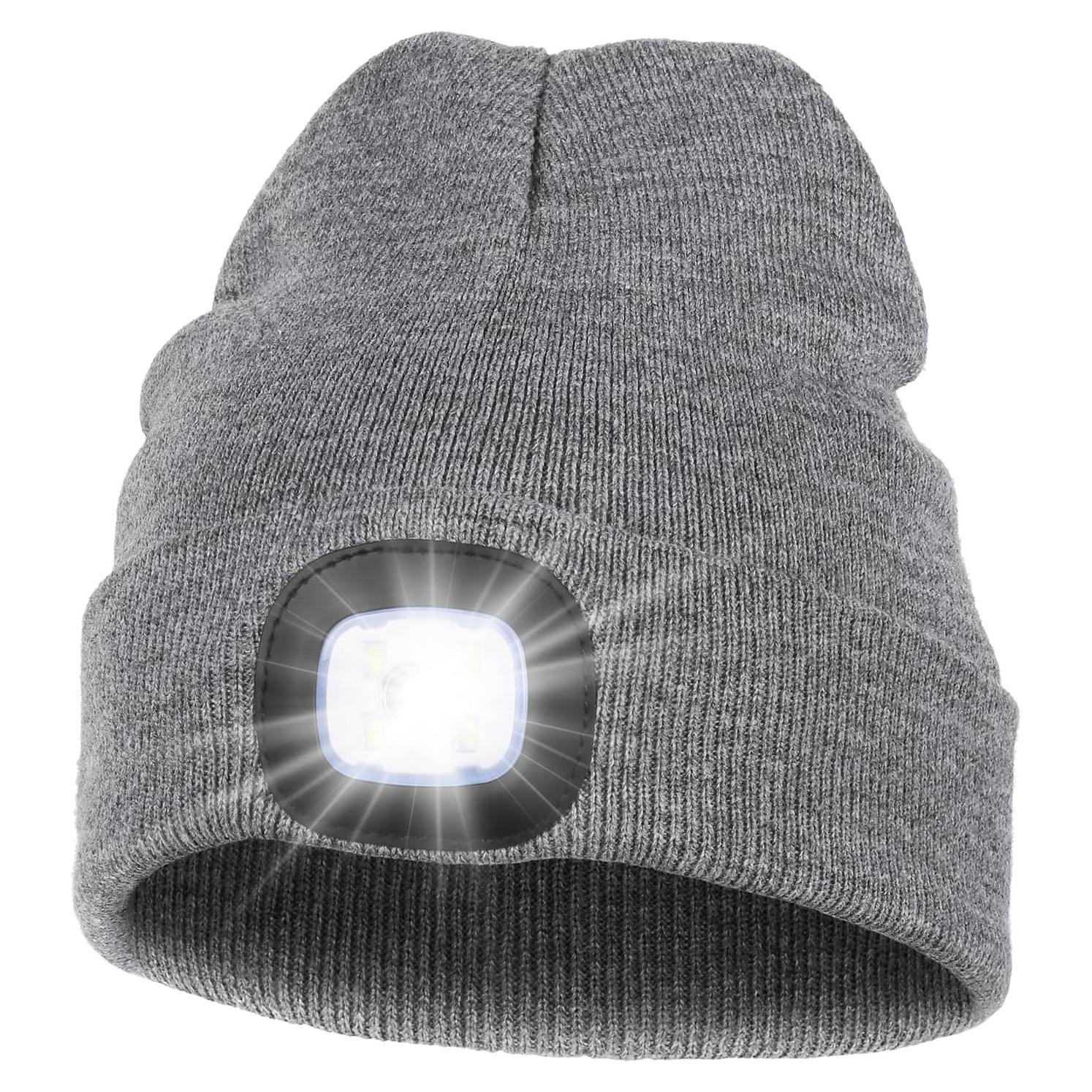 Gorro LED Unisex MELASA Gris, Recargable USB, Calentador de Invierno