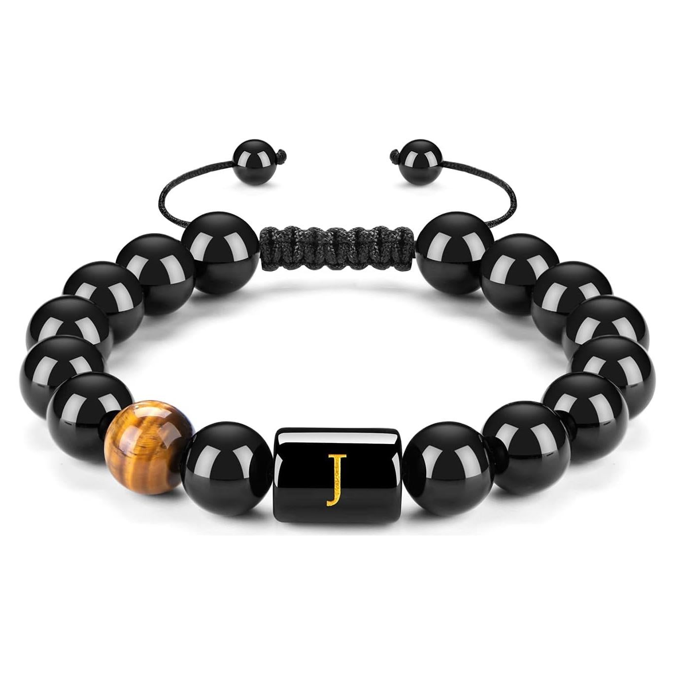 Pulsera de Iniciales para Hombres - Hecha a Mano con Ónix y Ojo de Tigre