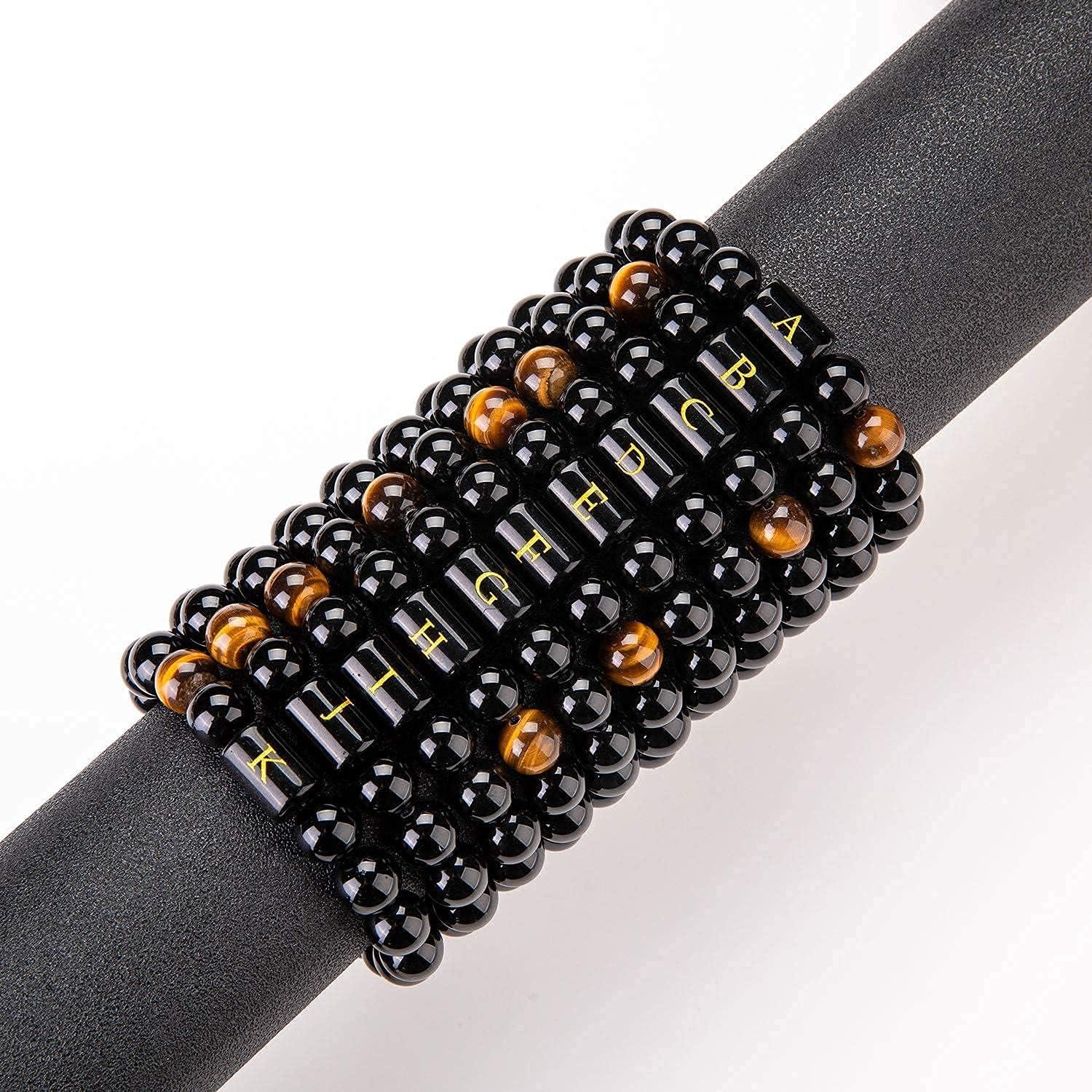 Pulsera de Iniciales para Hombres - Hecha a Mano con Ónix y Ojo de Tigre