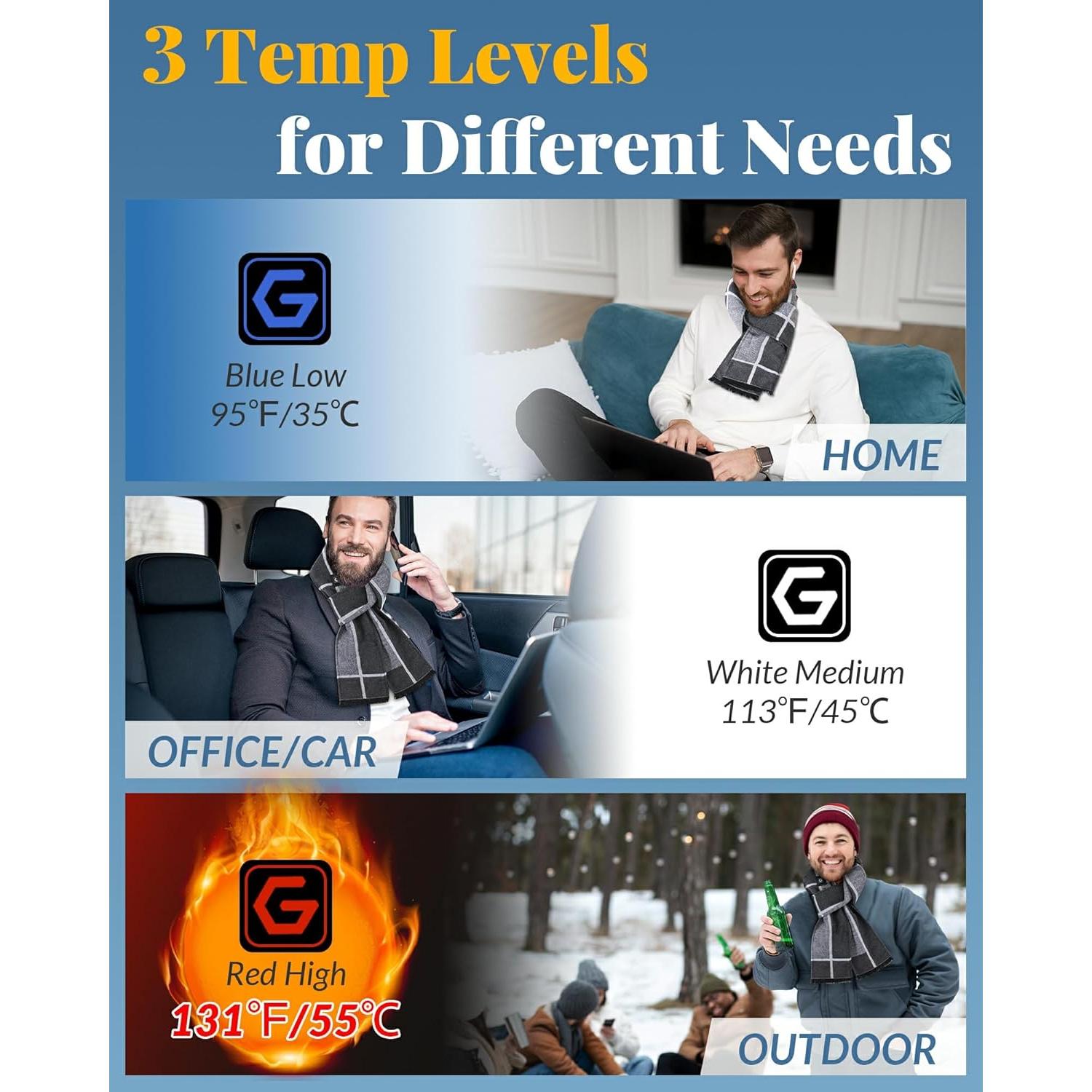 Bufanda Calentada de Grafeno para Hombre y Mujer - Gris y Negro