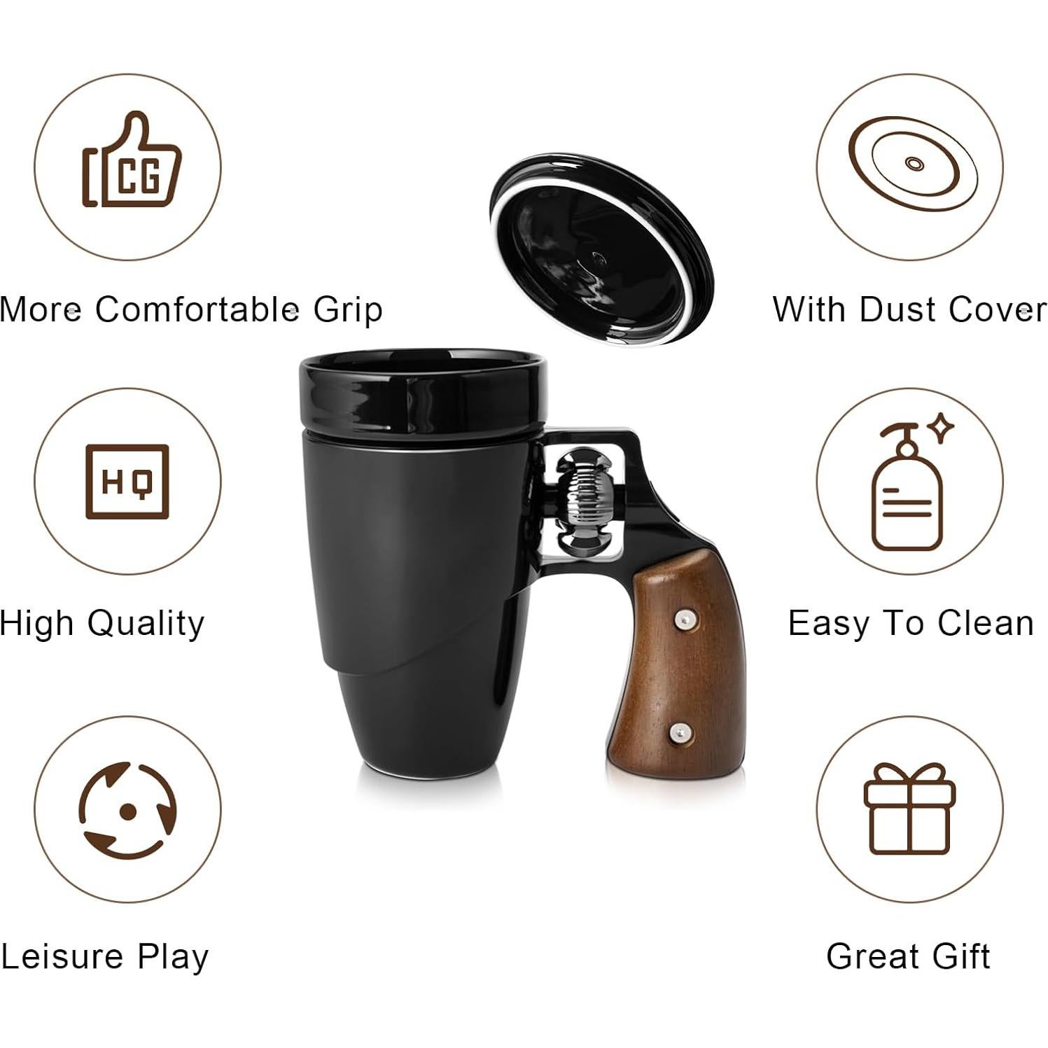 Taza de Café Cerámica VIREESR Revólver Negra 480 ml