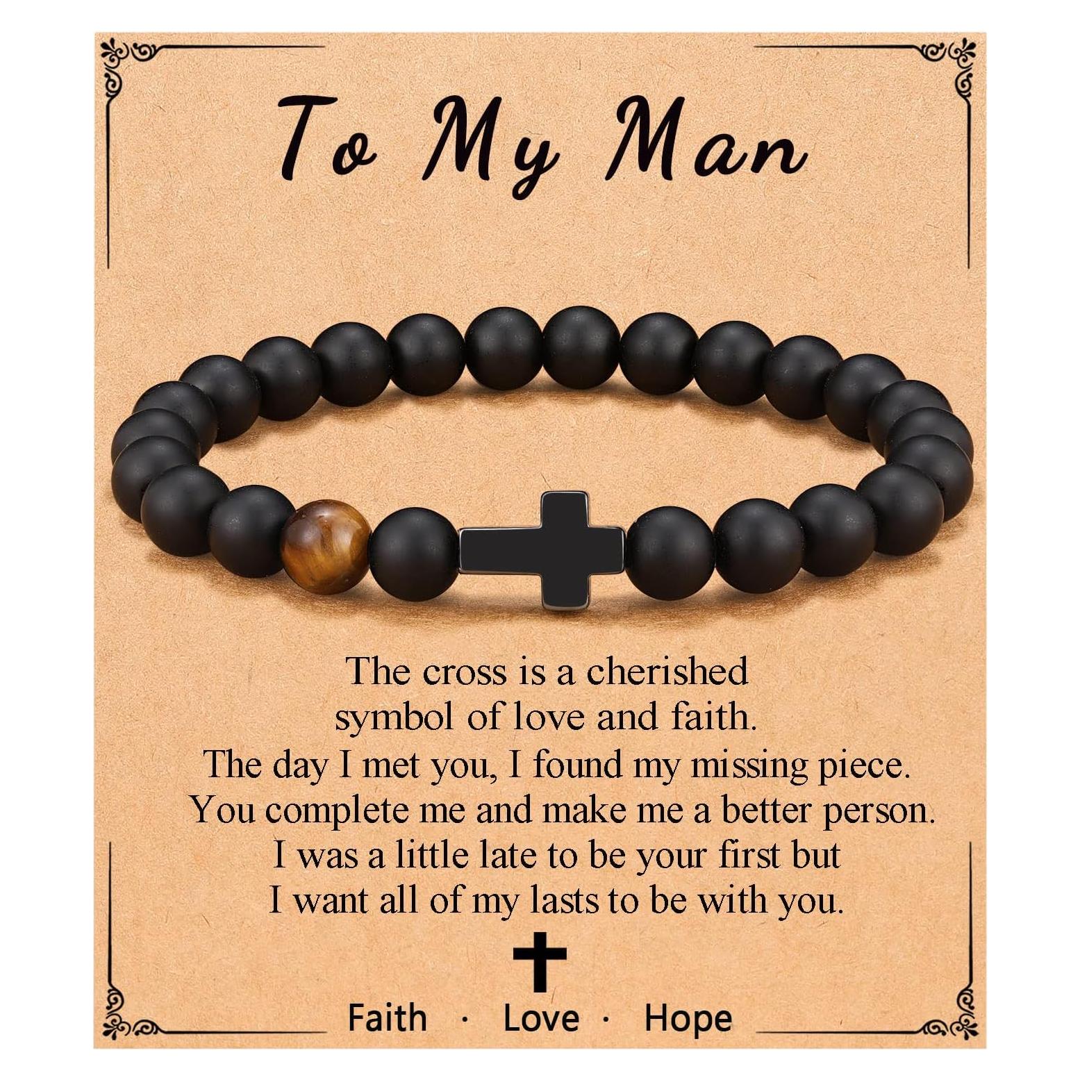 Pulsera Cruz para Hombres ORISPRE - Piedra Natural 20 cm