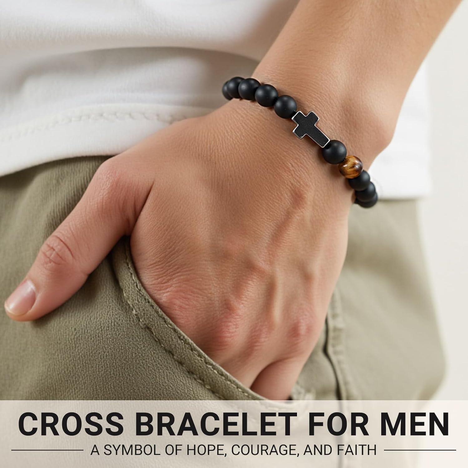 Pulsera Cruz para Hombres ORISPRE - Piedra Natural 20 cm