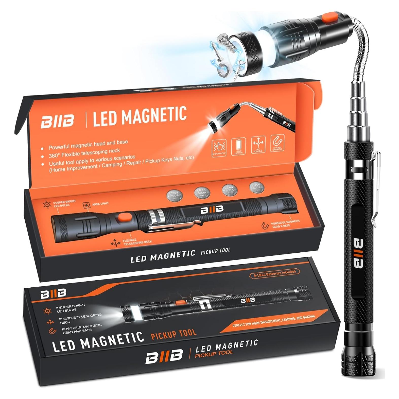 Herramienta de Recogida Magnética BIIB con Linterna LED 18.8 cm