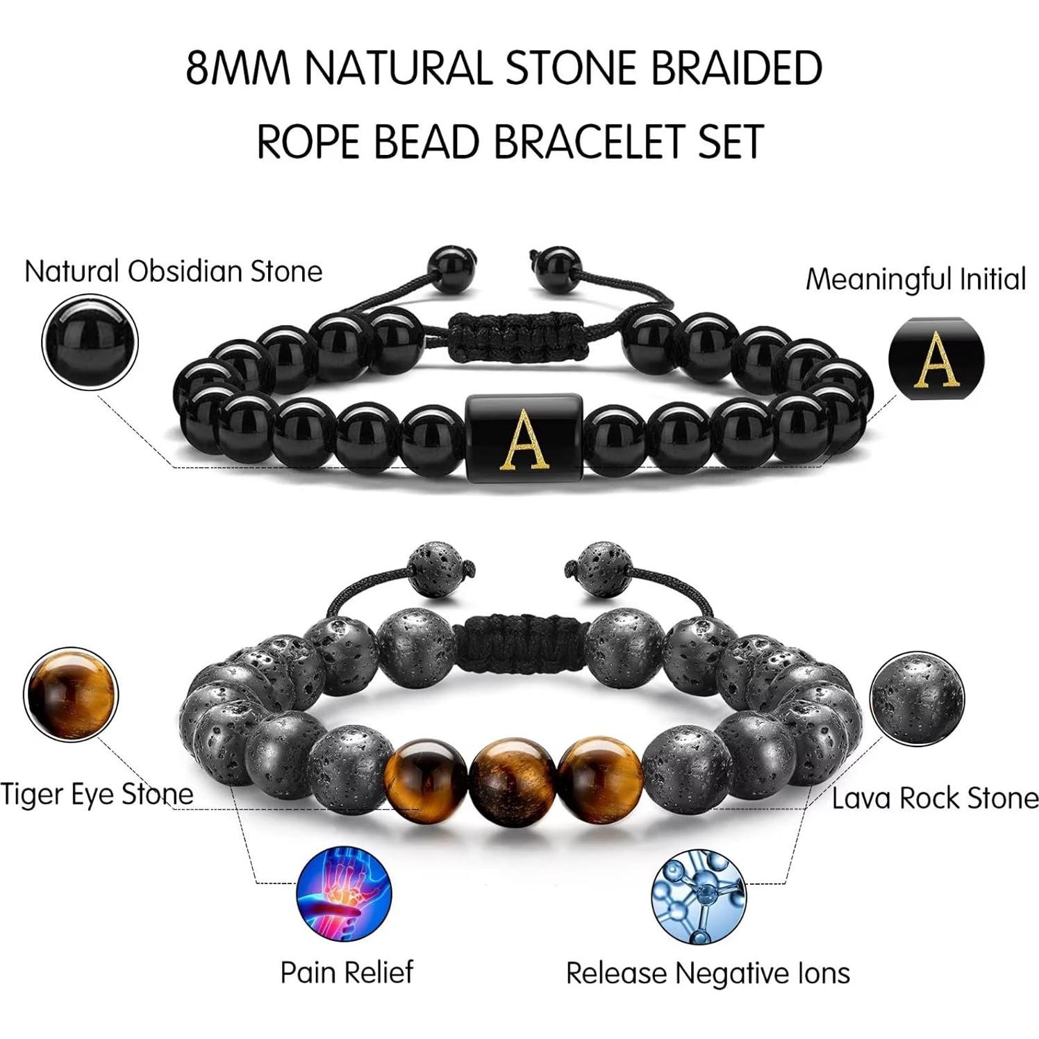 Pulsera Inicial STORUP para Hombres - Ojo de Tigre y Lava 8mm