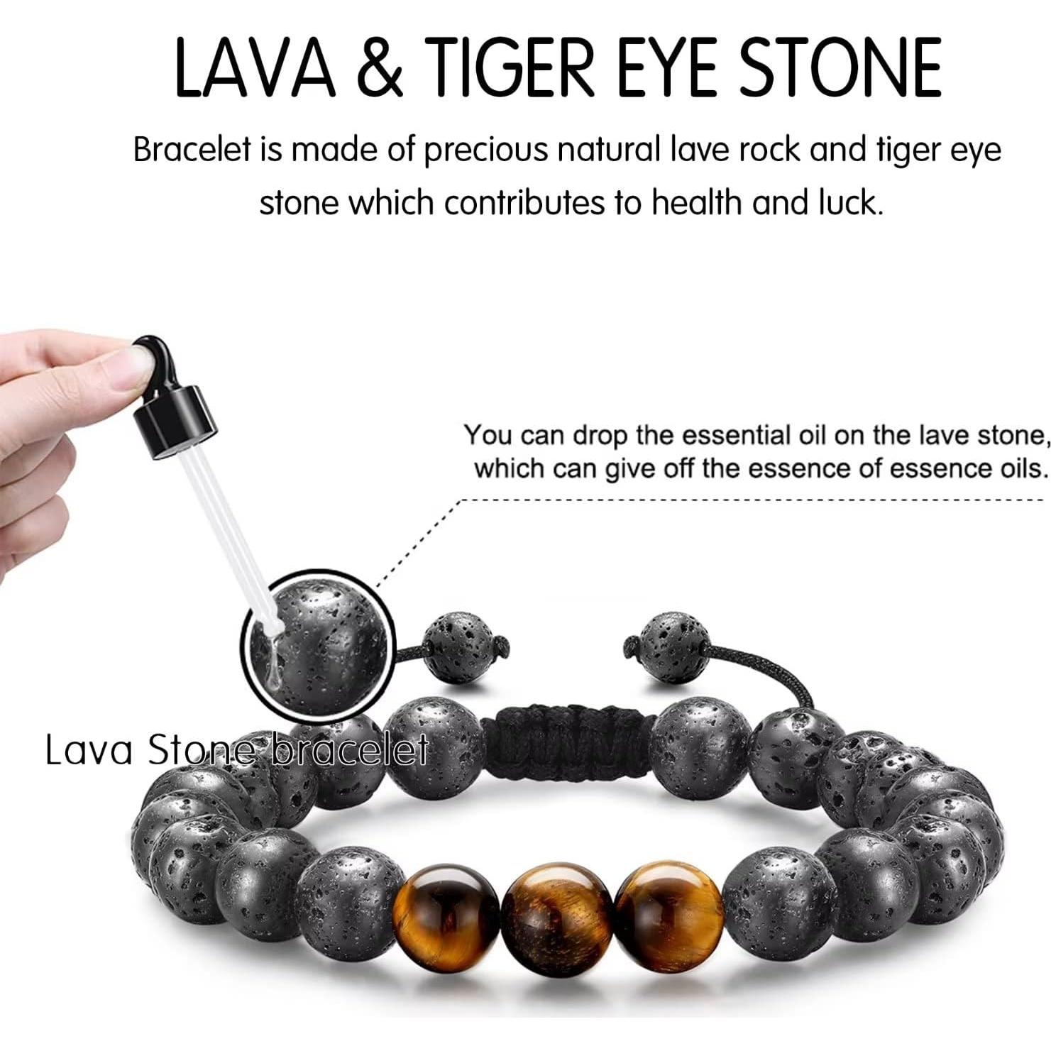 Pulsera Inicial STORUP para Hombres - Ojo de Tigre y Lava 8mm
