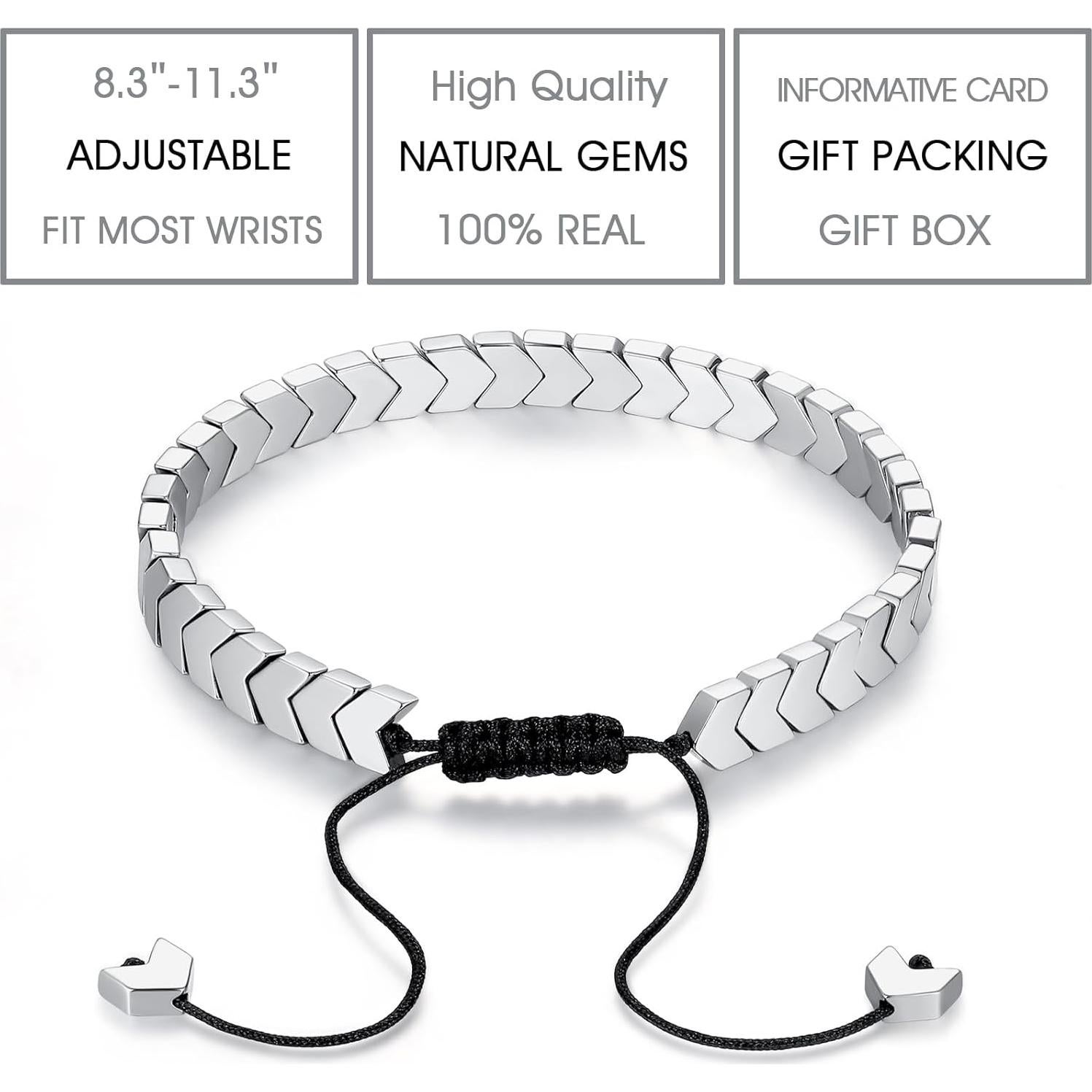 Pulsera de Flechas de Hematita Ajustable para Hombres y Adolescentes