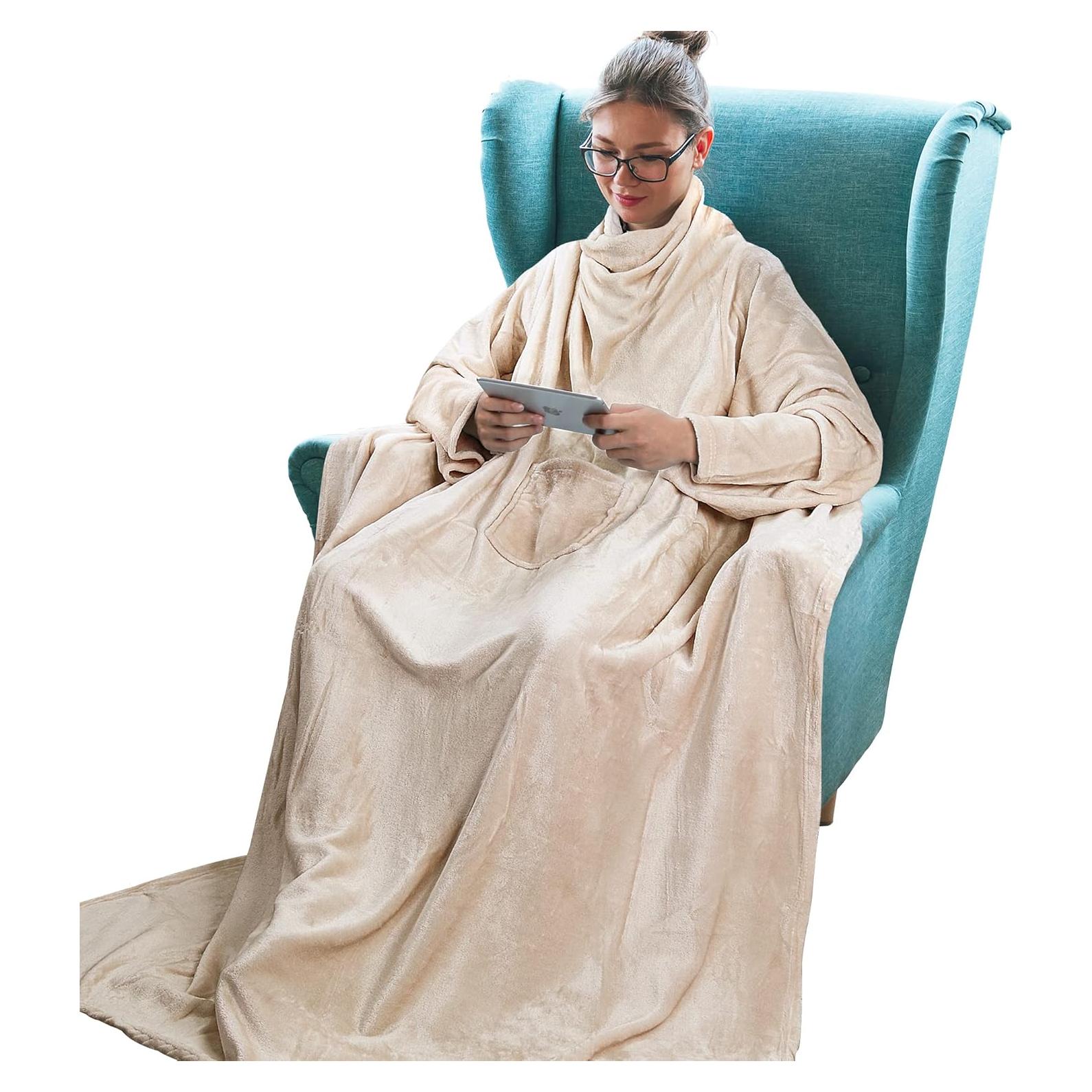 Manta Portátil Tirrinia Unisex Latte, Forro Polar con Mangas