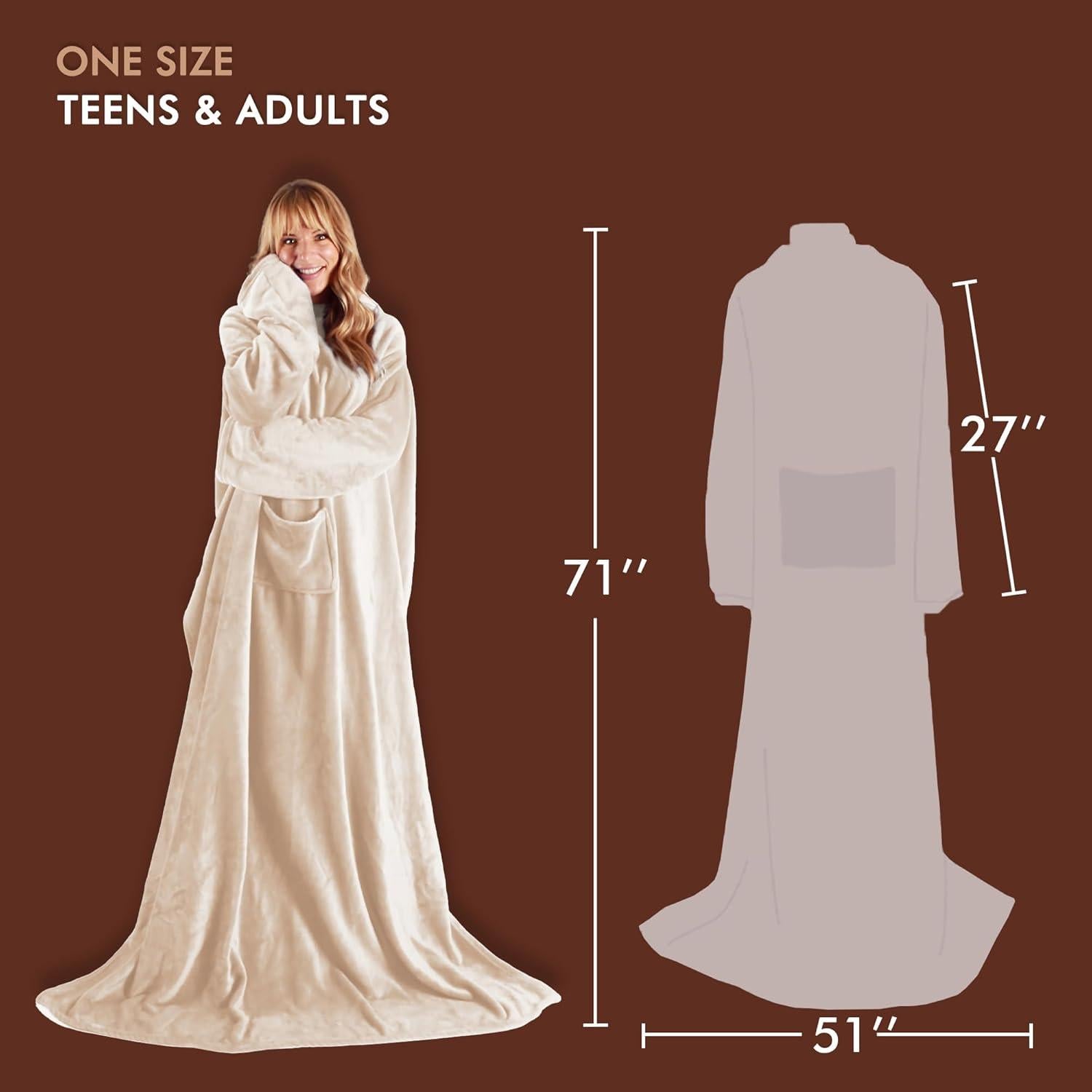 Manta Portátil Tirrinia Unisex Latte, Forro Polar con Mangas