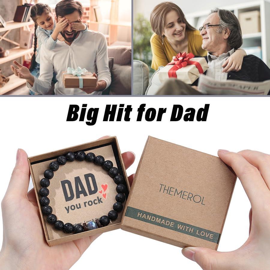 Pulsera de Piedra de Lava y Lunar para Papá - 21.08 cm