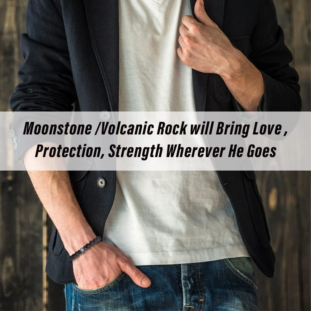 Pulsera de Piedra de Lava y Lunar para Papá - 21.08 cm