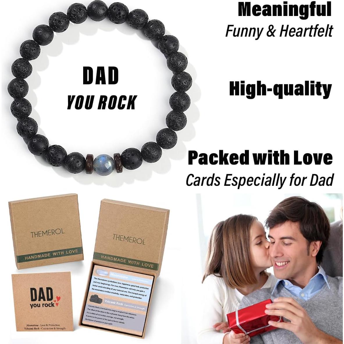 Pulsera de Piedra de Lava y Lunar para Papá - 21.08 cm