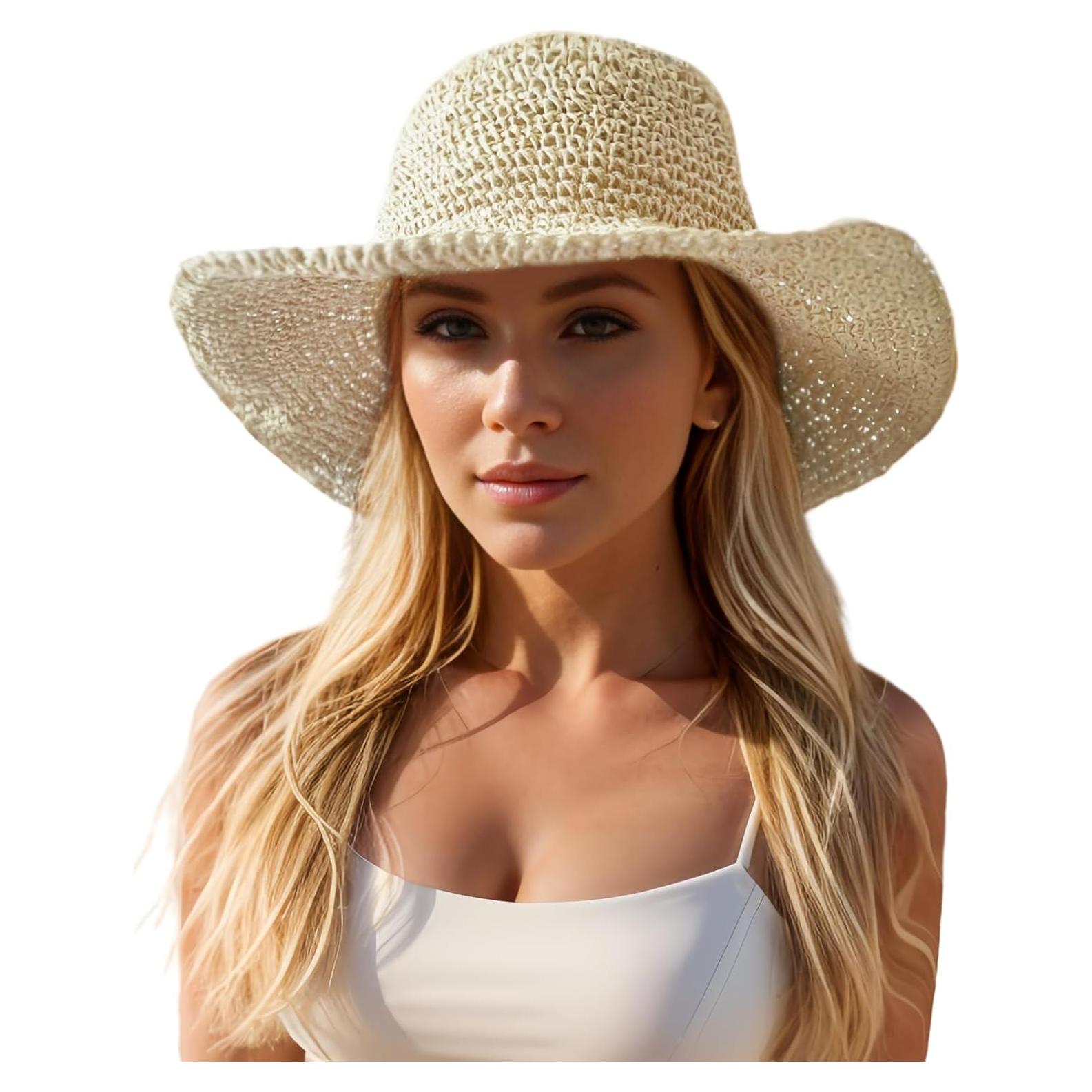 Sombrero de Paja Plegable para Mujeres Askljeby - Ala Ancha Beige