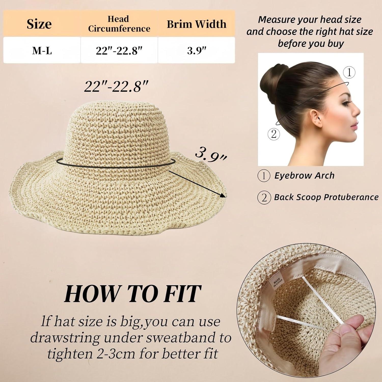 Sombrero de Paja Plegable para Mujeres Askljeby - Ala Ancha Beige