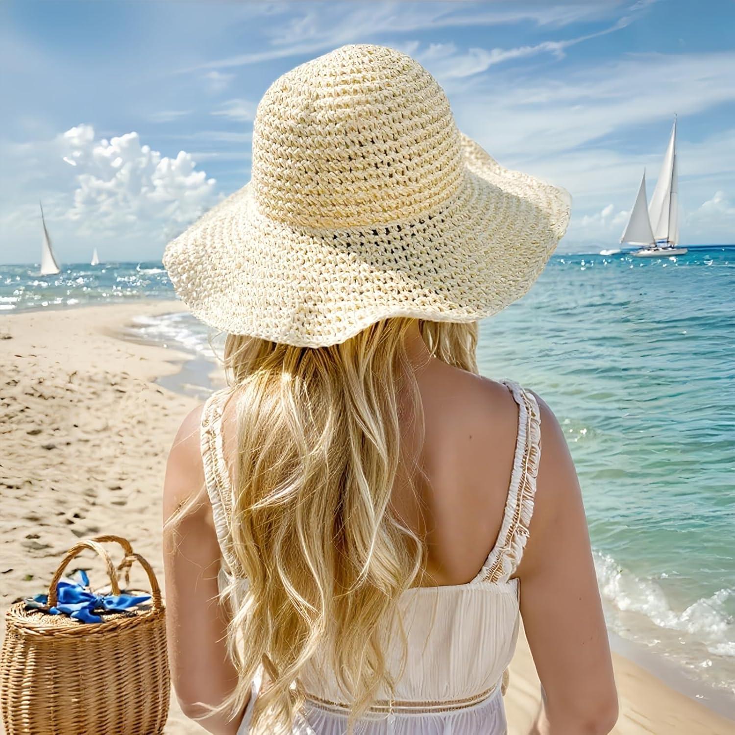 Sombrero de Paja Plegable para Mujeres Askljeby - Ala Ancha Beige