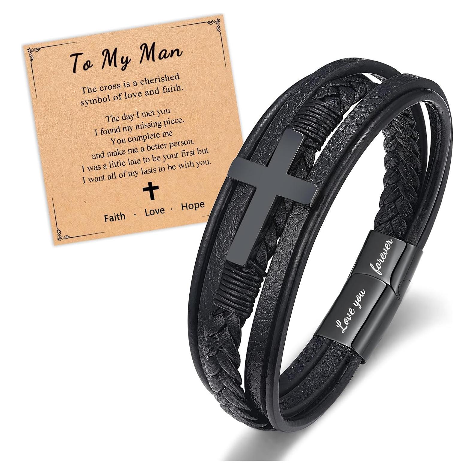 Pulsera de Cuero con Cruz para Hombre - Regalo Especial