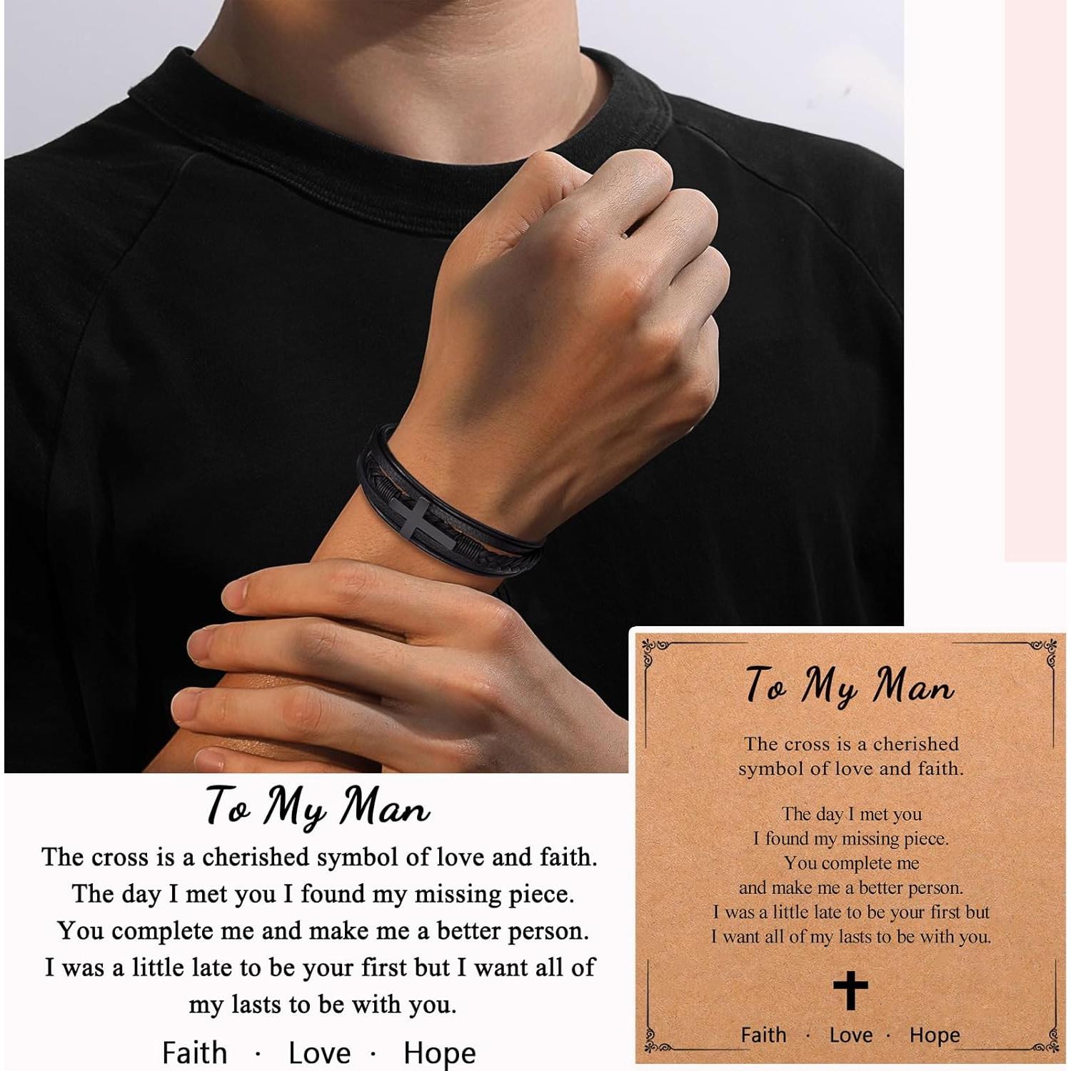 Pulsera de Cuero con Cruz para Hombre - Regalo Especial