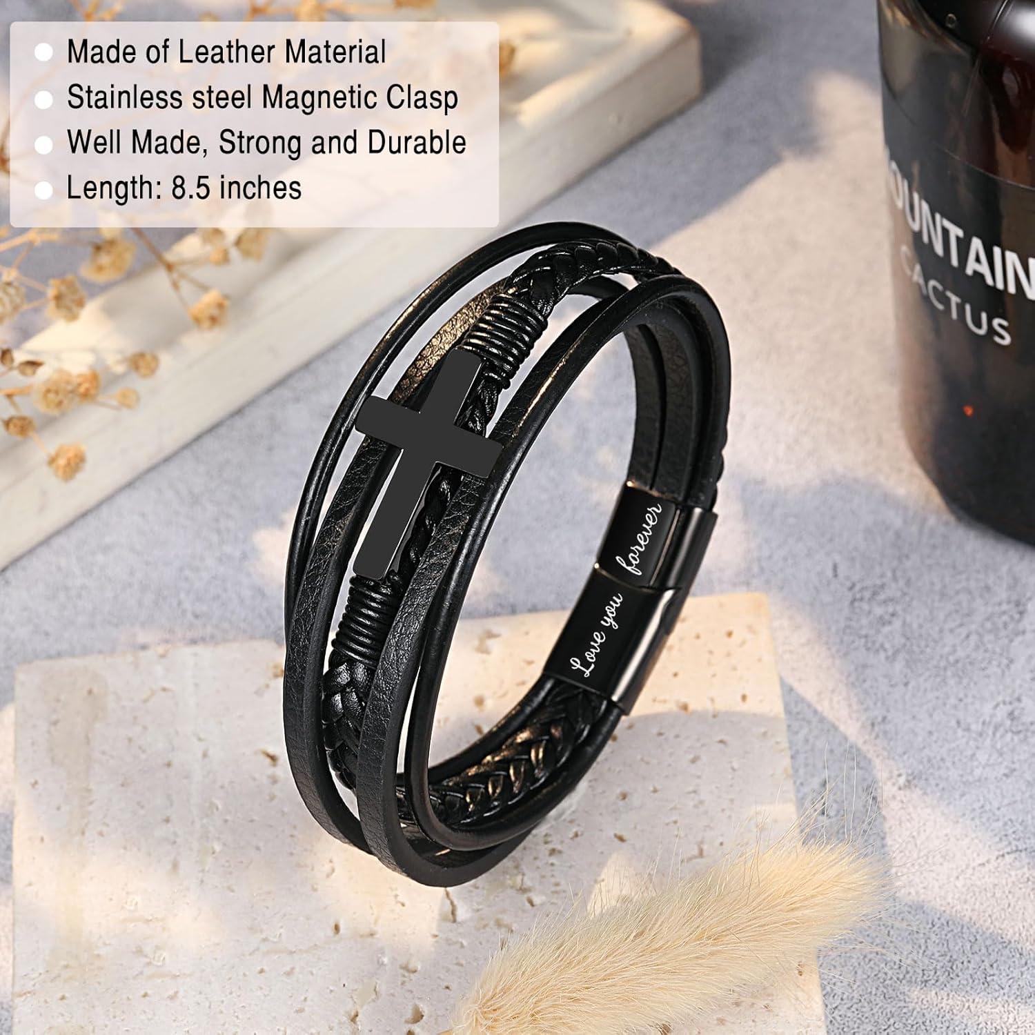 Pulsera de Cuero con Cruz para Hombre - Regalo Especial