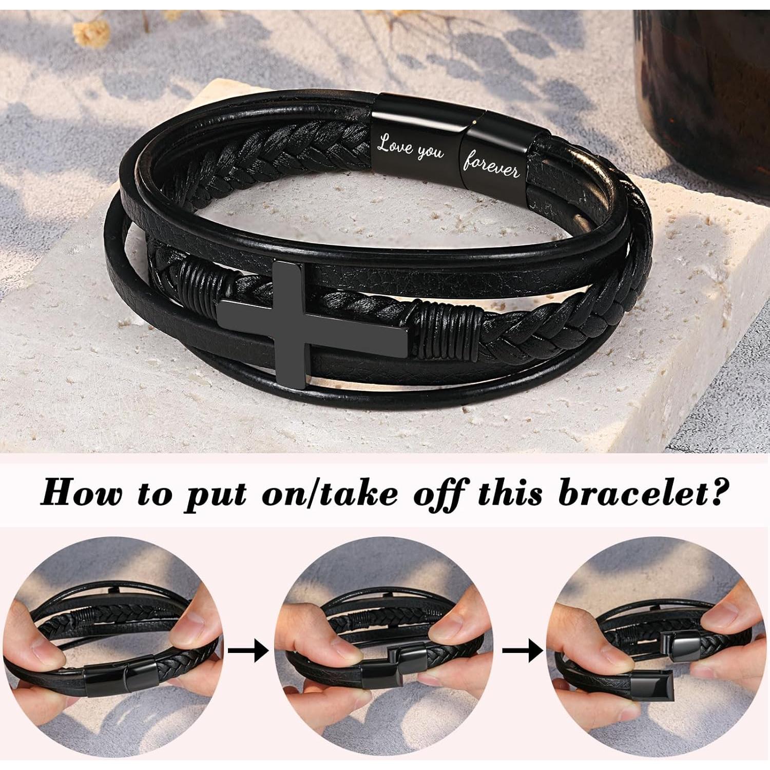 Pulsera de Cuero con Cruz para Hombre - Regalo Especial