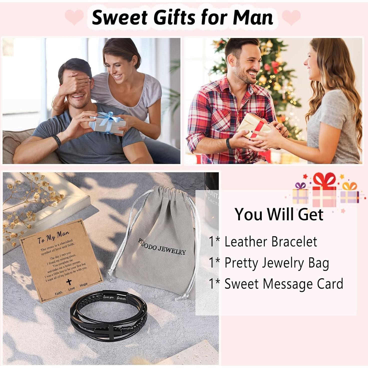 Pulsera de Cuero con Cruz para Hombre - Regalo Especial