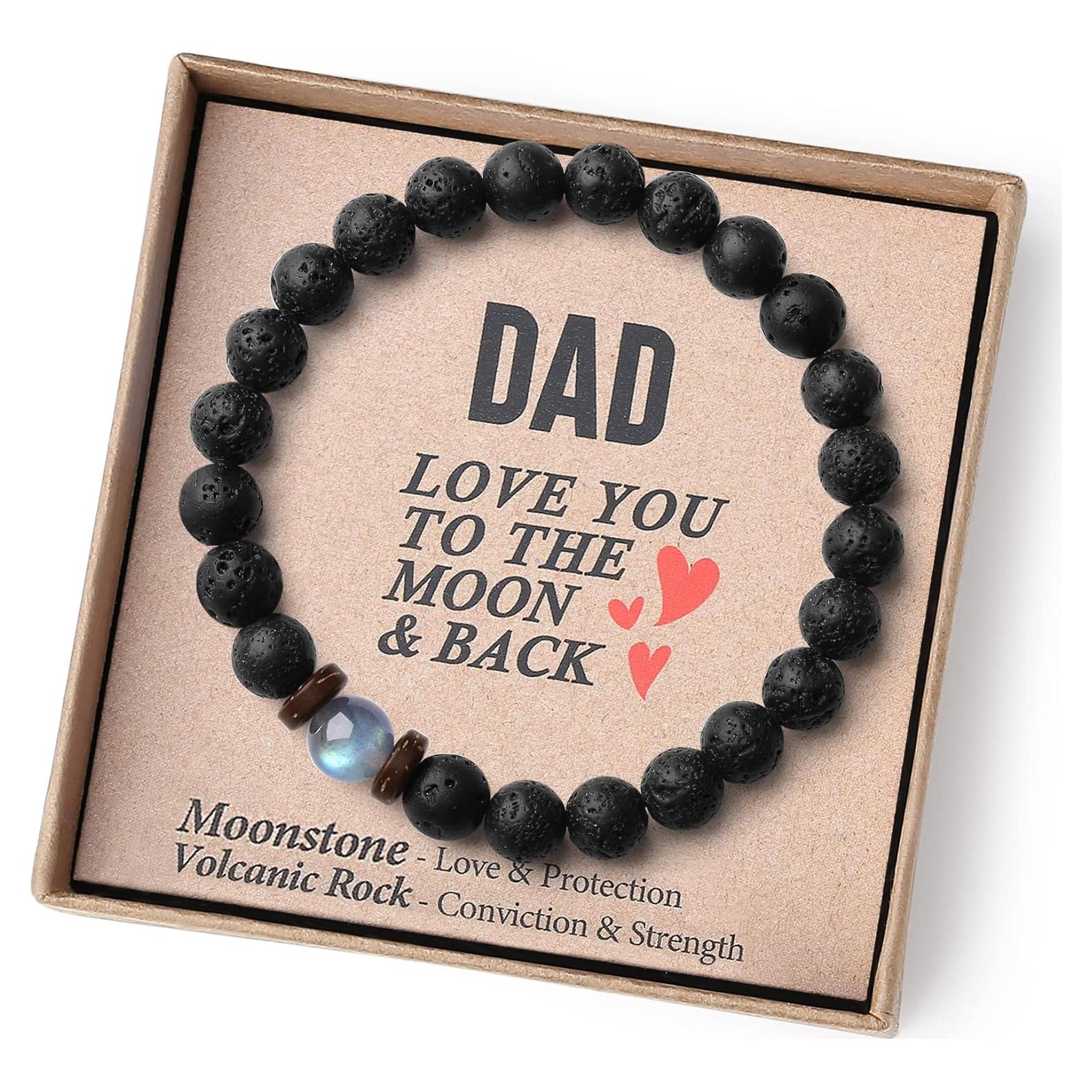 Pulsera de Roca Volcánica y Piedra Lunar para Papá - 21.08 cm