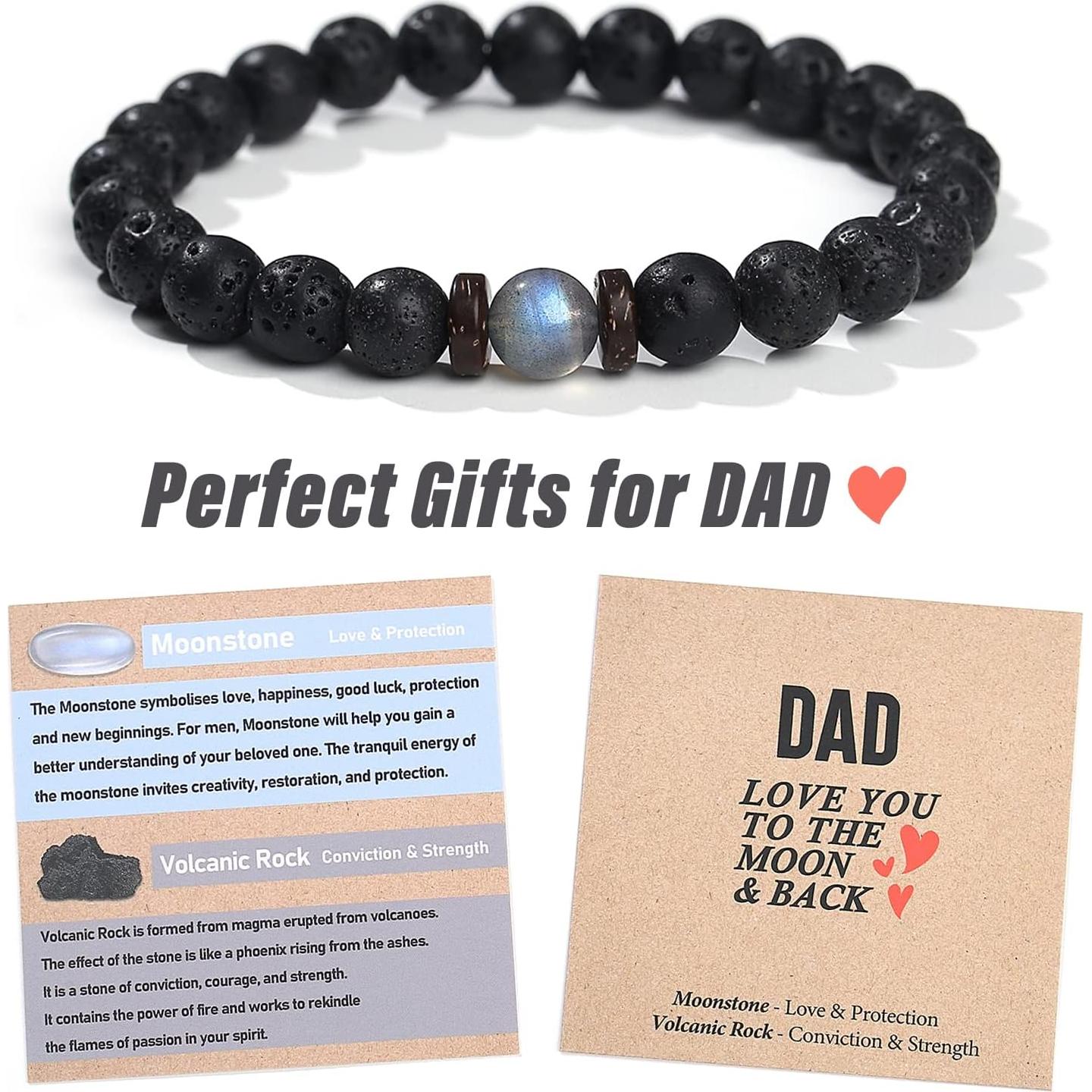 Pulsera de Roca Volcánica y Piedra Lunar para Papá - 21.08 cm