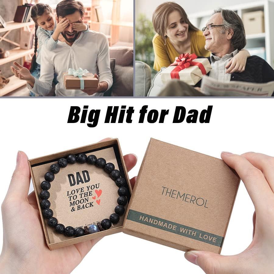 Pulsera de Roca Volcánica y Piedra Lunar para Papá - 21.08 cm