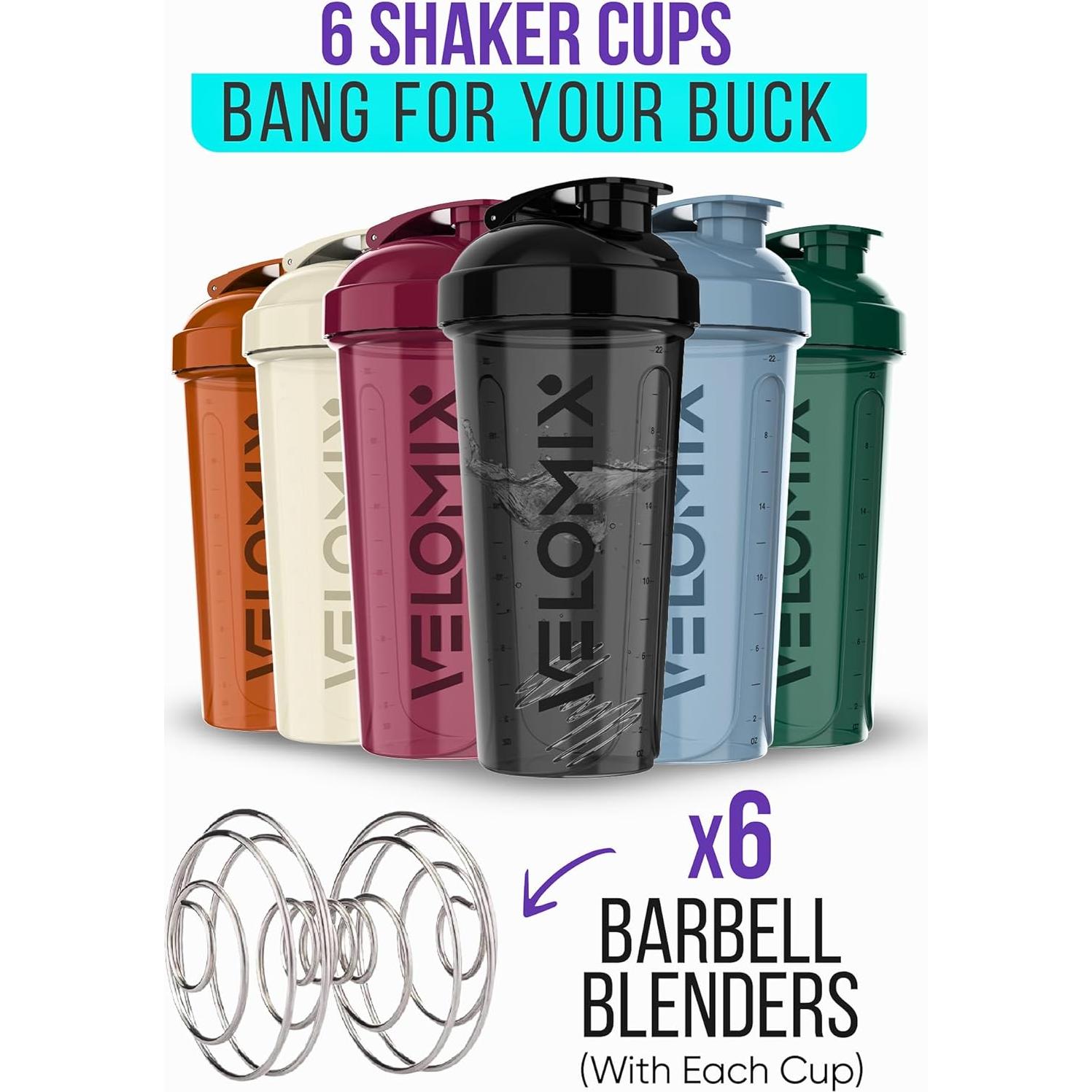 Pack 6 Botellas Mezcladoras de Proteína VELMIX 826ml a Prueba de Fugas