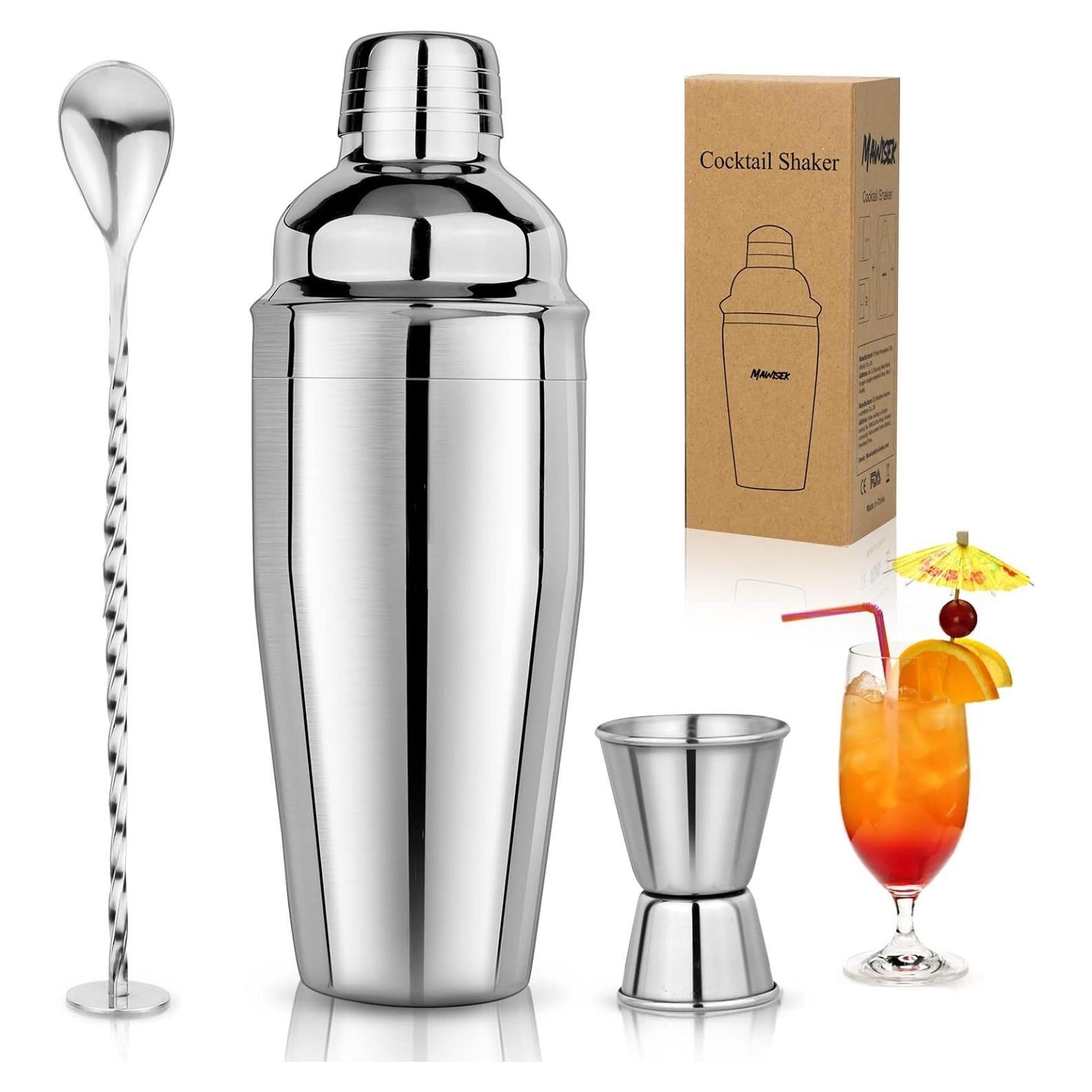 Set de Shaker de Cóctel 750ml Mawisek 3 Piezas Acero Inoxidable