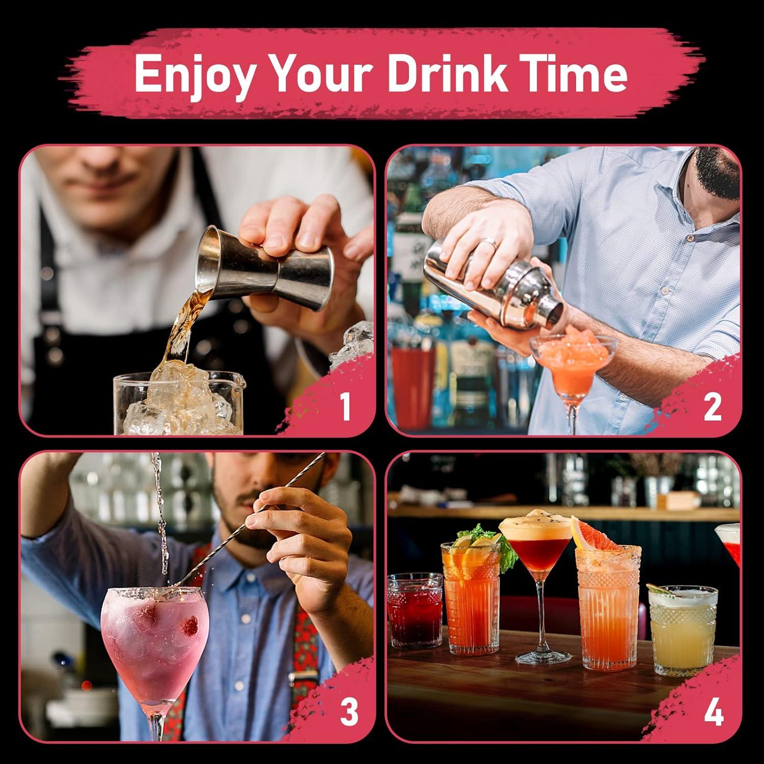 Set de Shaker de Cóctel 750ml Mawisek 3 Piezas Acero Inoxidable