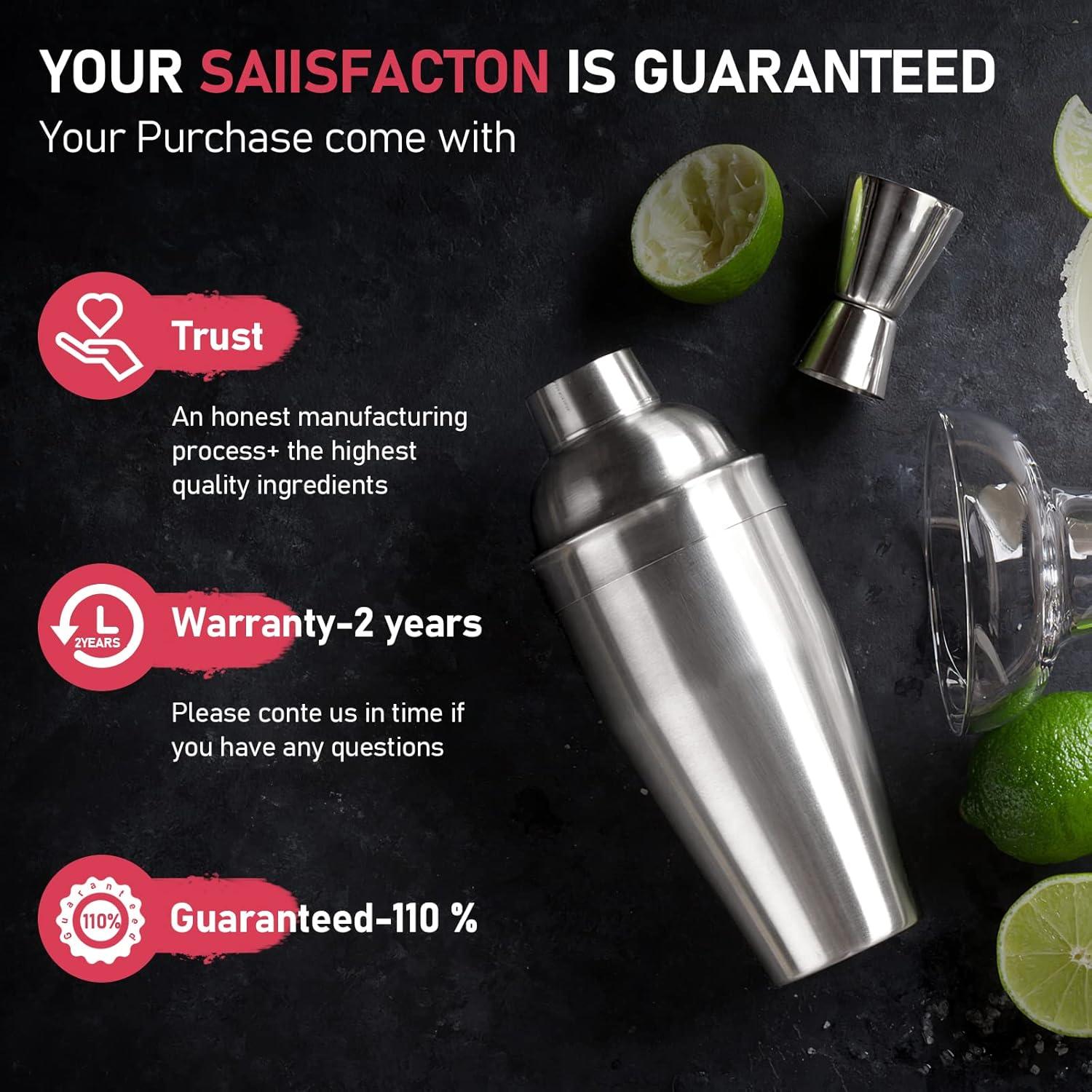 Set de Shaker de Cóctel 750ml Mawisek 3 Piezas Acero Inoxidable