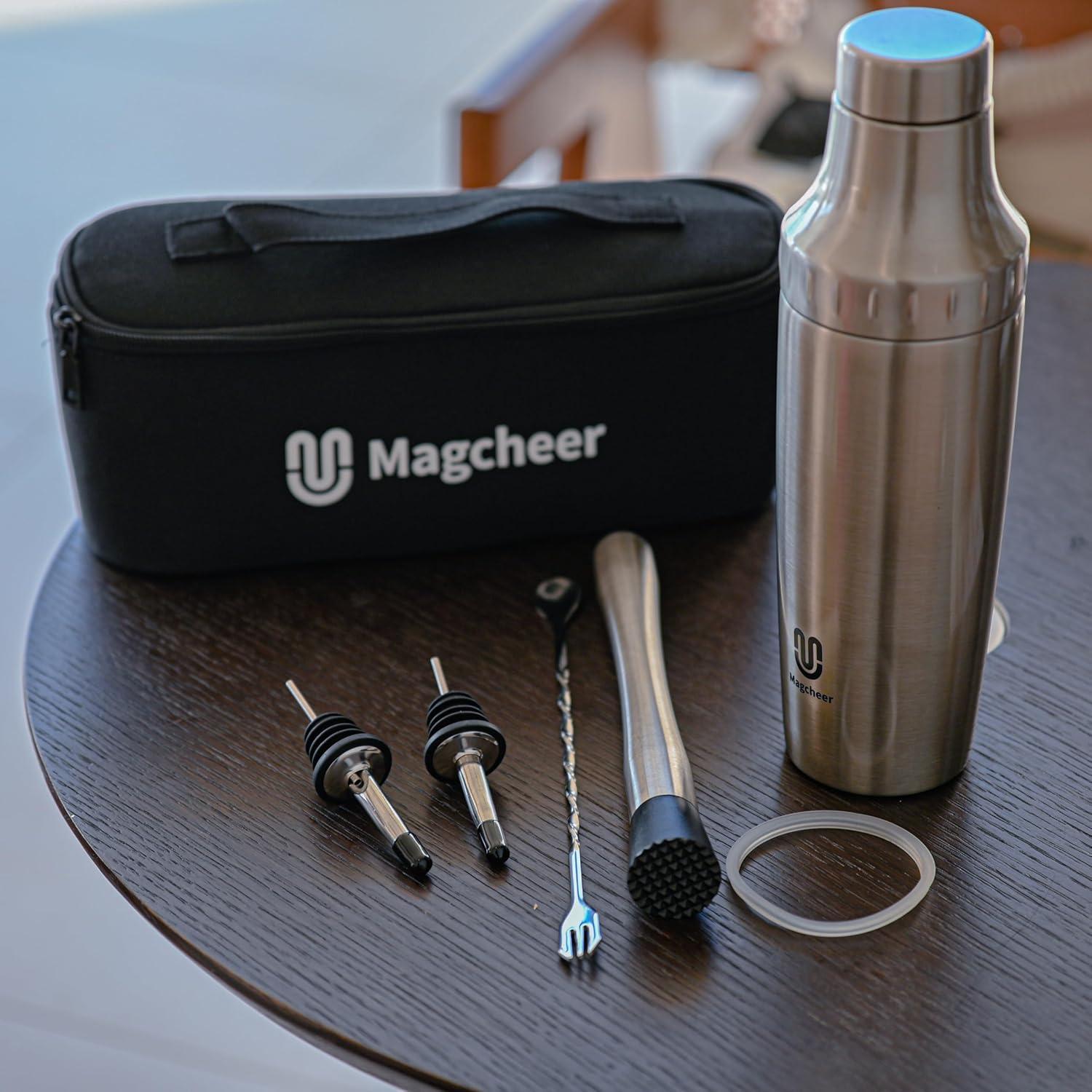 Juego de Coctelera Híbrida Magcheer 30 oz Acero Inoxidable Plata