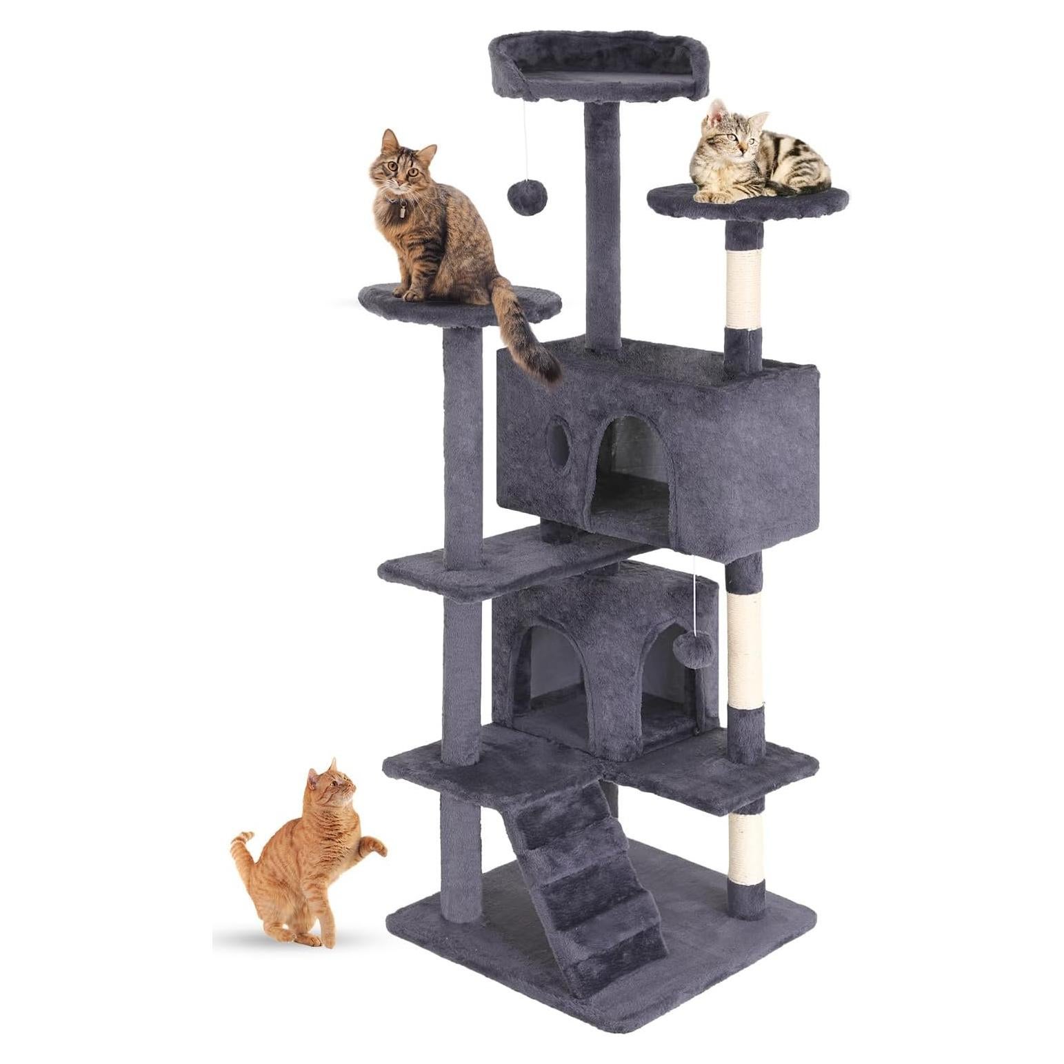 Árbol para Gatos FDW 137cm Gris Torre Multi-Nivel Rascador