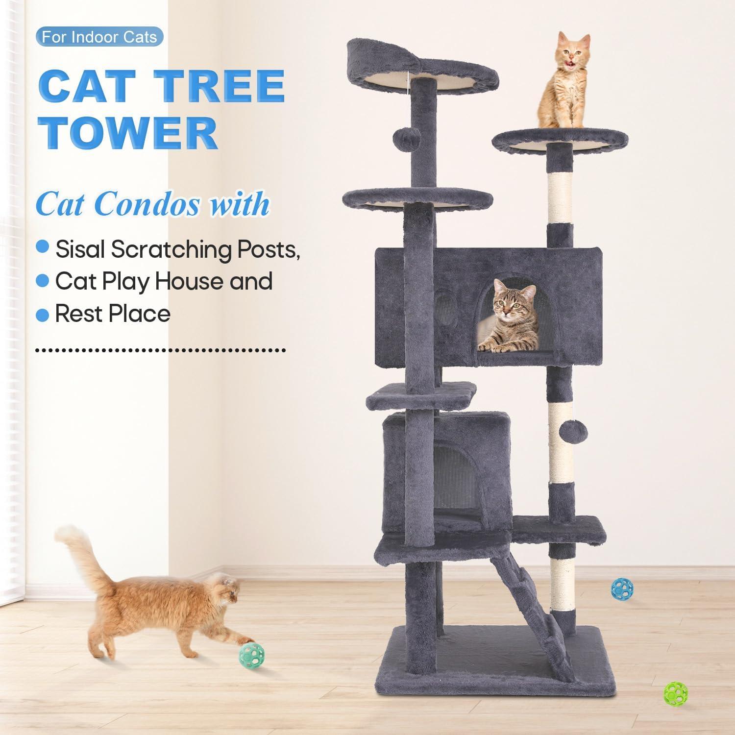 Árbol para Gatos FDW 137cm Gris Torre Multi-Nivel Rascador