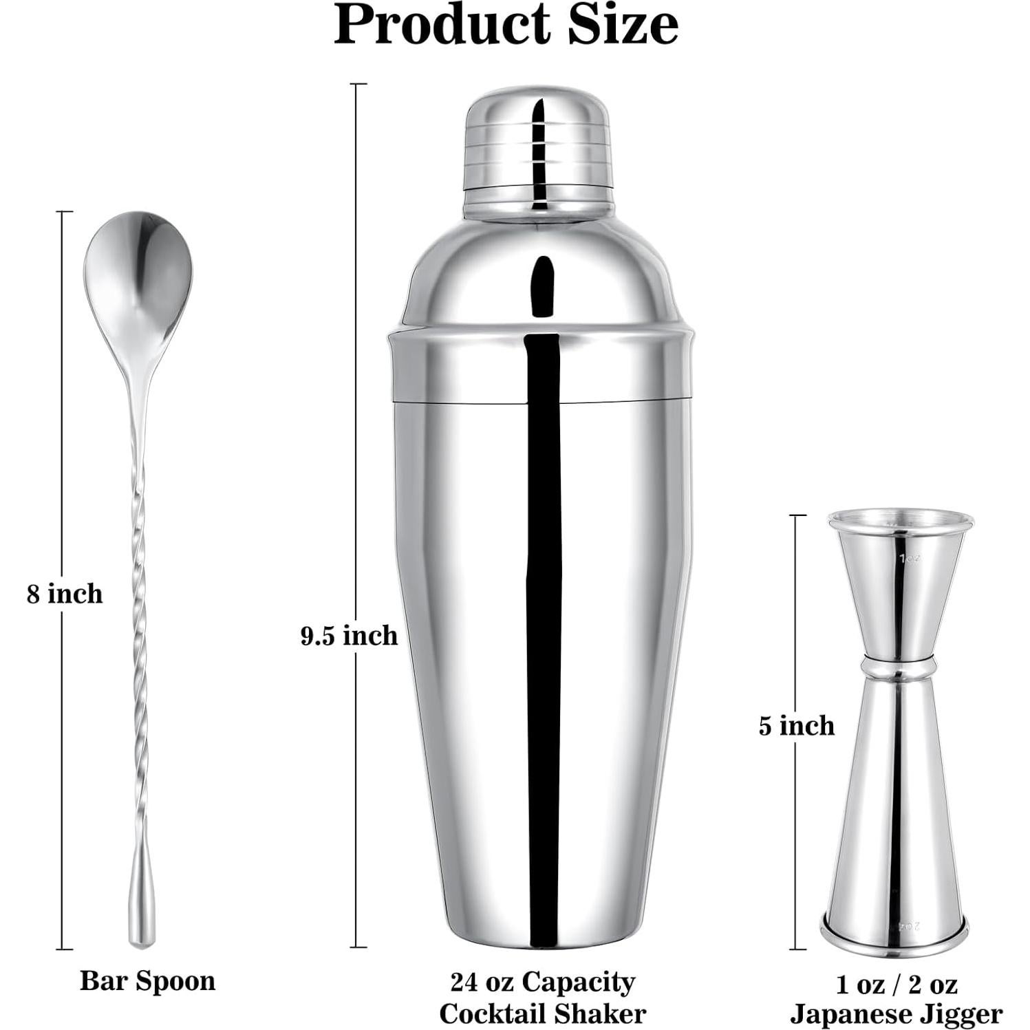 Shaker de cóctel BARsics 24 oz acero inoxidable con jigger y cuchara