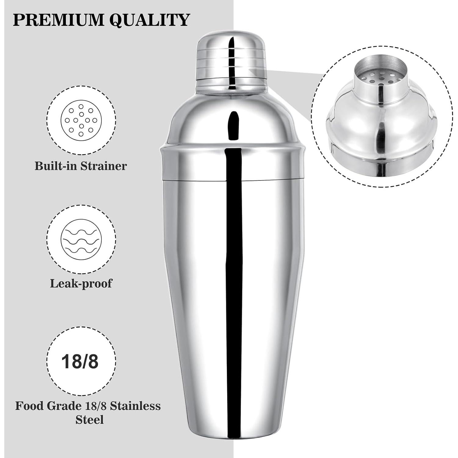 Shaker de cóctel BARsics 24 oz acero inoxidable con jigger y cuchara