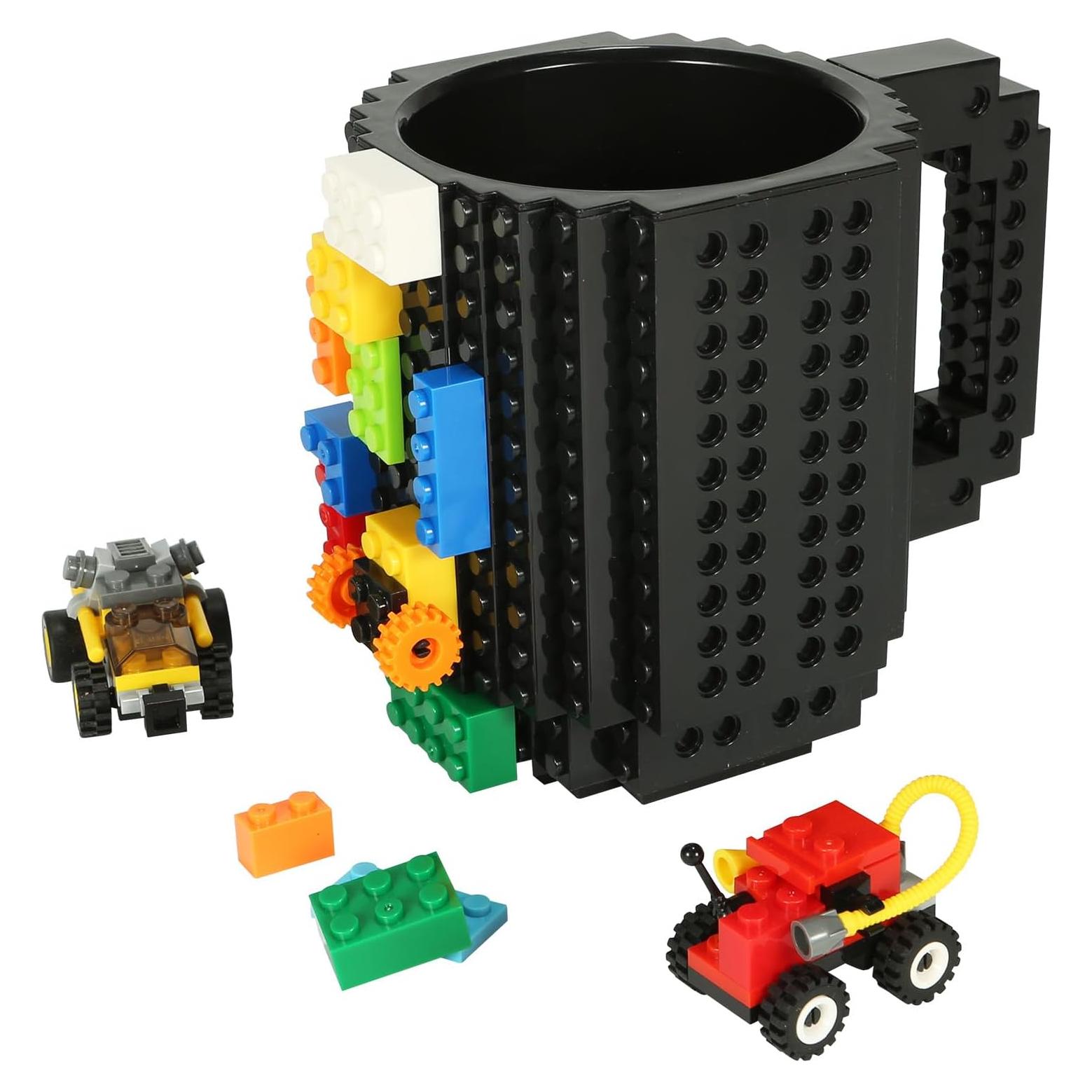 Taza de Café Lumsburry Build-on Brick Negra - Regalo Divertido