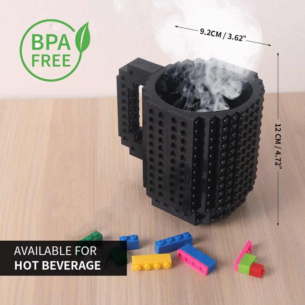 Taza de Café Lumsburry Build-on Brick Negra - Regalo Divertido