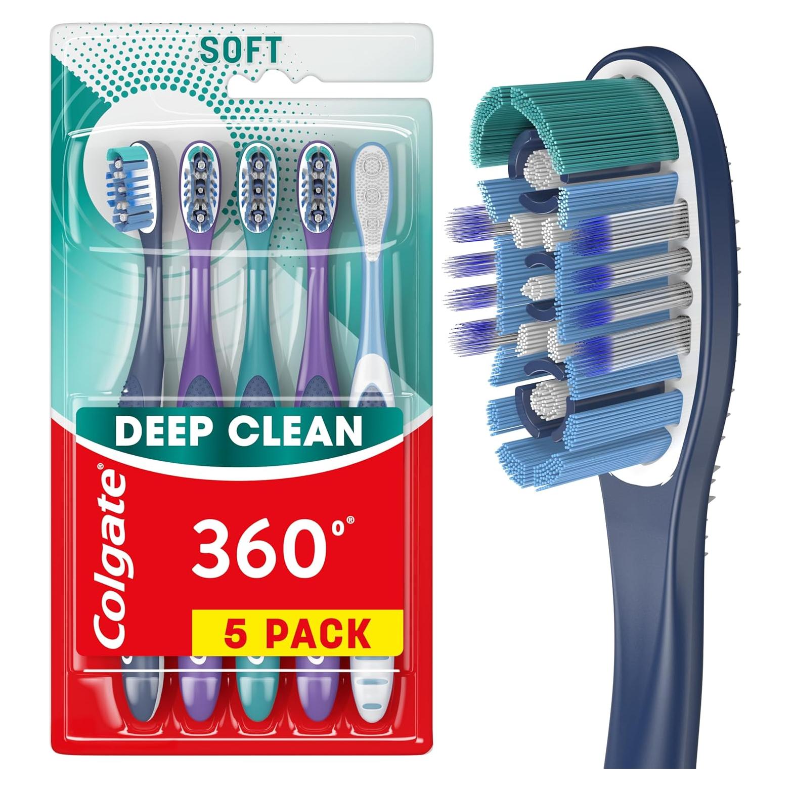 Cepillo de dientes Colgate 360 Limpieza Total Suave - Paquete de 5